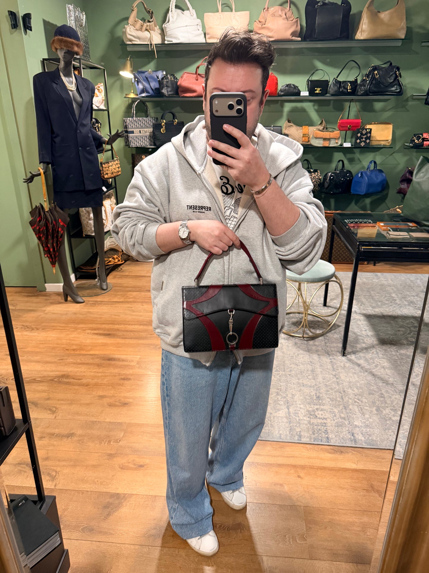 PRADA BLACK AND BURGUNDY DRIVE TOP HANDLE BAG