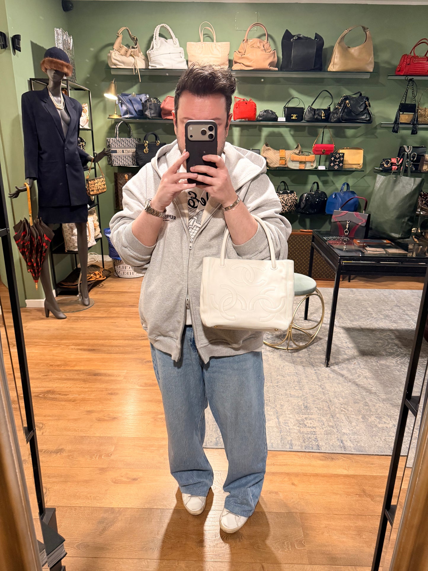 CHANEL WHITE TRIPLE CC SMALL TOTE BAG