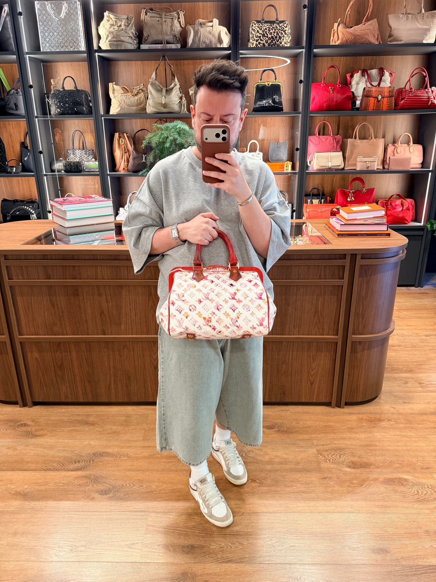 RICHARD PRINCE x LOUIS VUITTON WATERCOLOR LIZARD TRIM SPEEDY FRAME HANDBAG