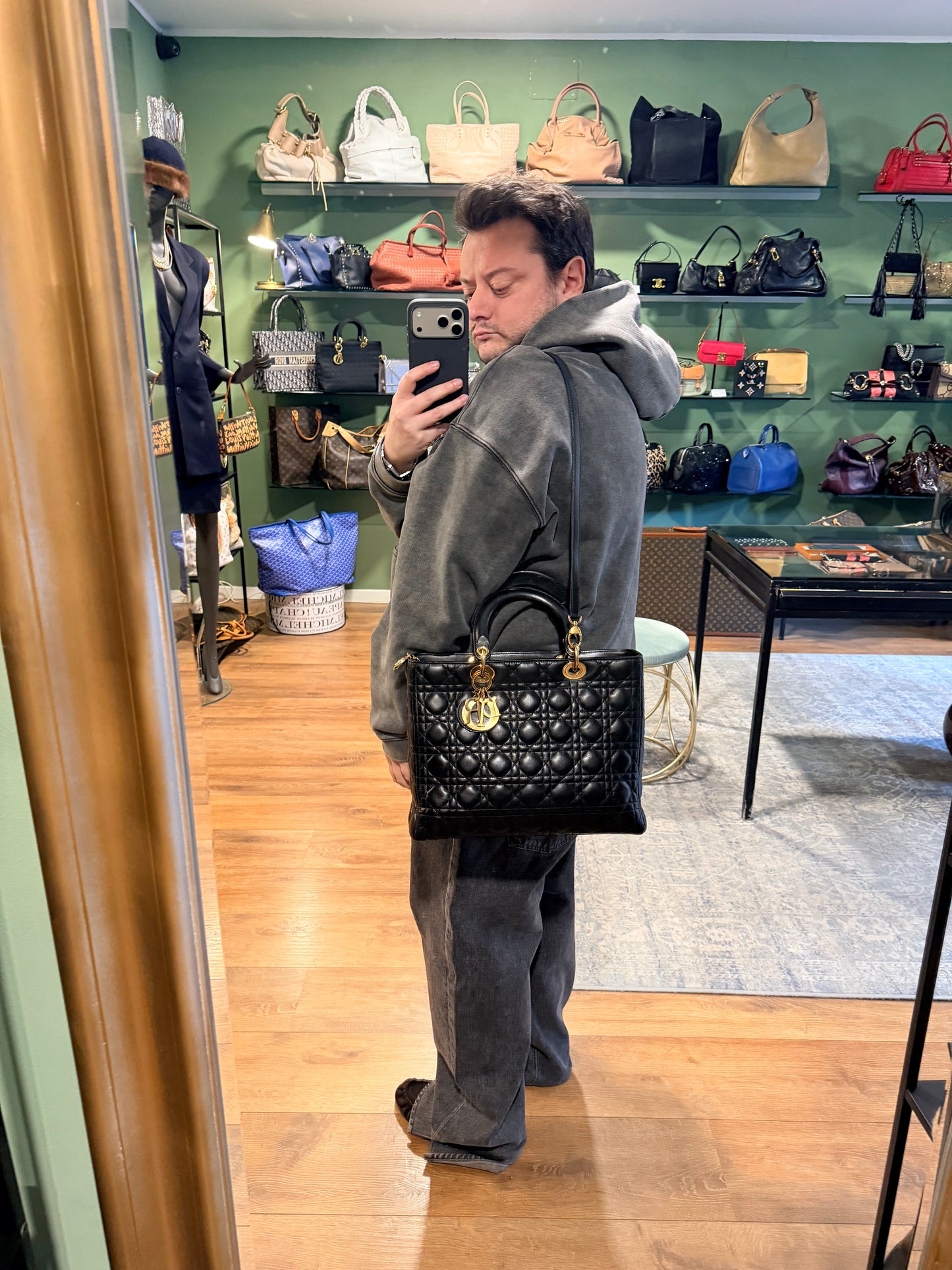 DIOR BLACK CANNAGE LARGE LADY DIOR HANDBAG