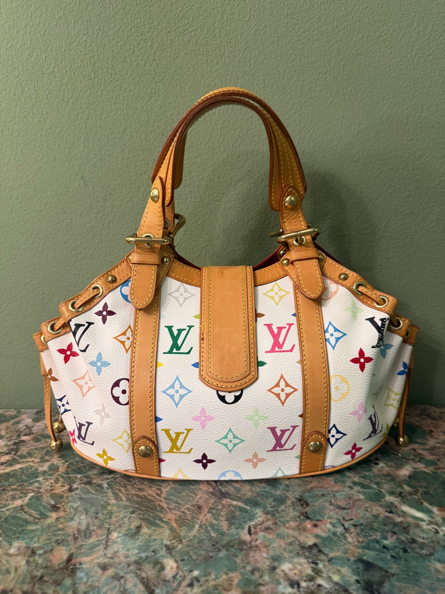 TAKASHI MURAKAMI X LOUIS VUITTON WHITE MULTICOLOR THEDA HANDBAG
