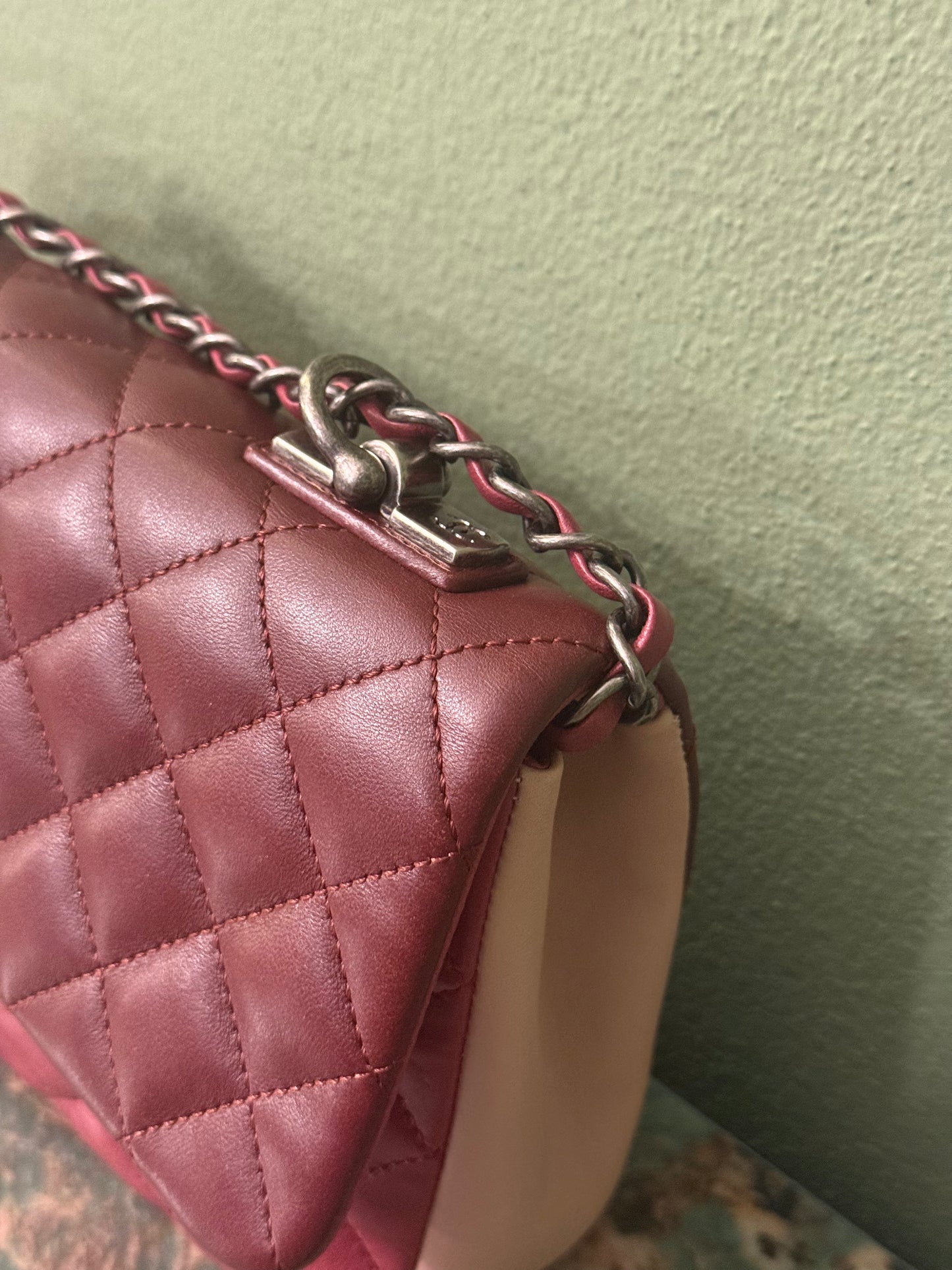 CHANEL MEDIUM SINGLE FLAP TRI COLOR SHOULDER BAG