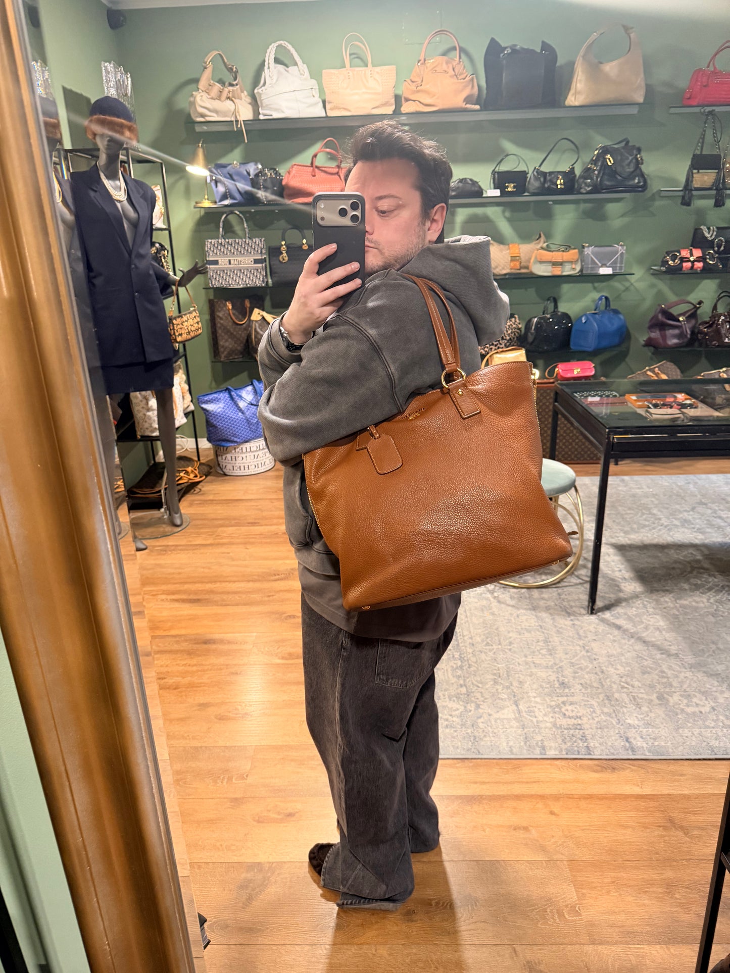 PRADA TAN DAINO SHOPPING BAG