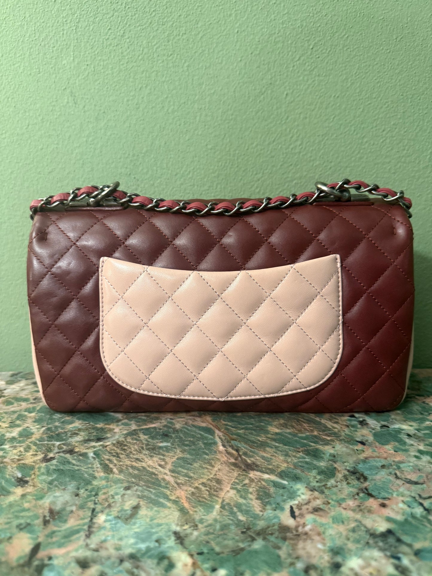 CHANEL MEDIUM SINGLE FLAP TRI COLOR SHOULDER BAG