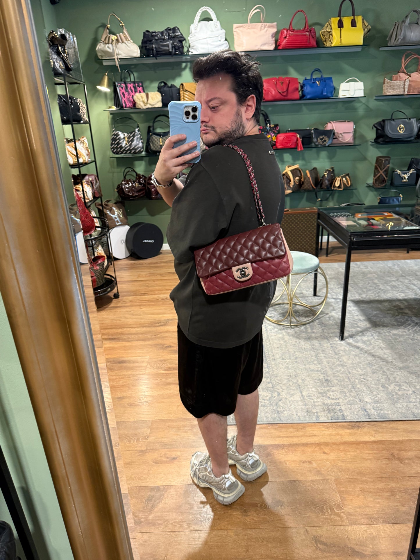 CHANEL MEDIUM SINGLE FLAP TRI COLOR SHOULDER BAG