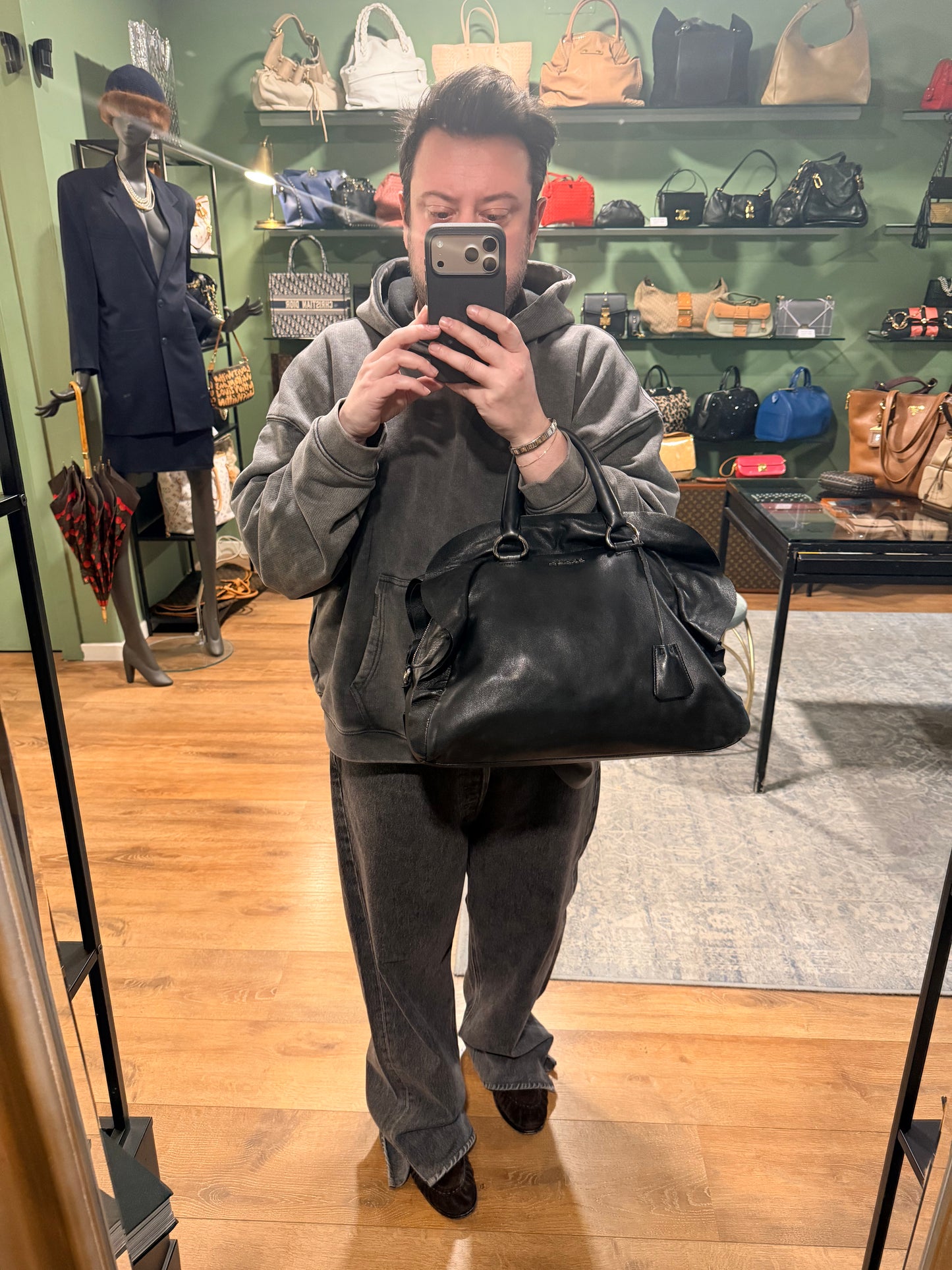 PRADA BLACK FLOUNCES BOWLING HANDBAG