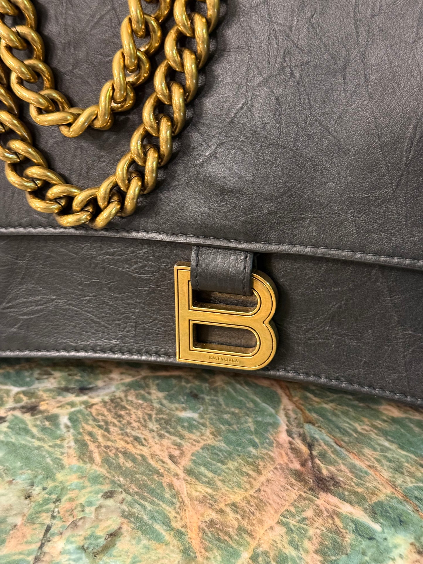 BALENCIAGA BLACK MEDIUM CRUSH SHOULDER BAG