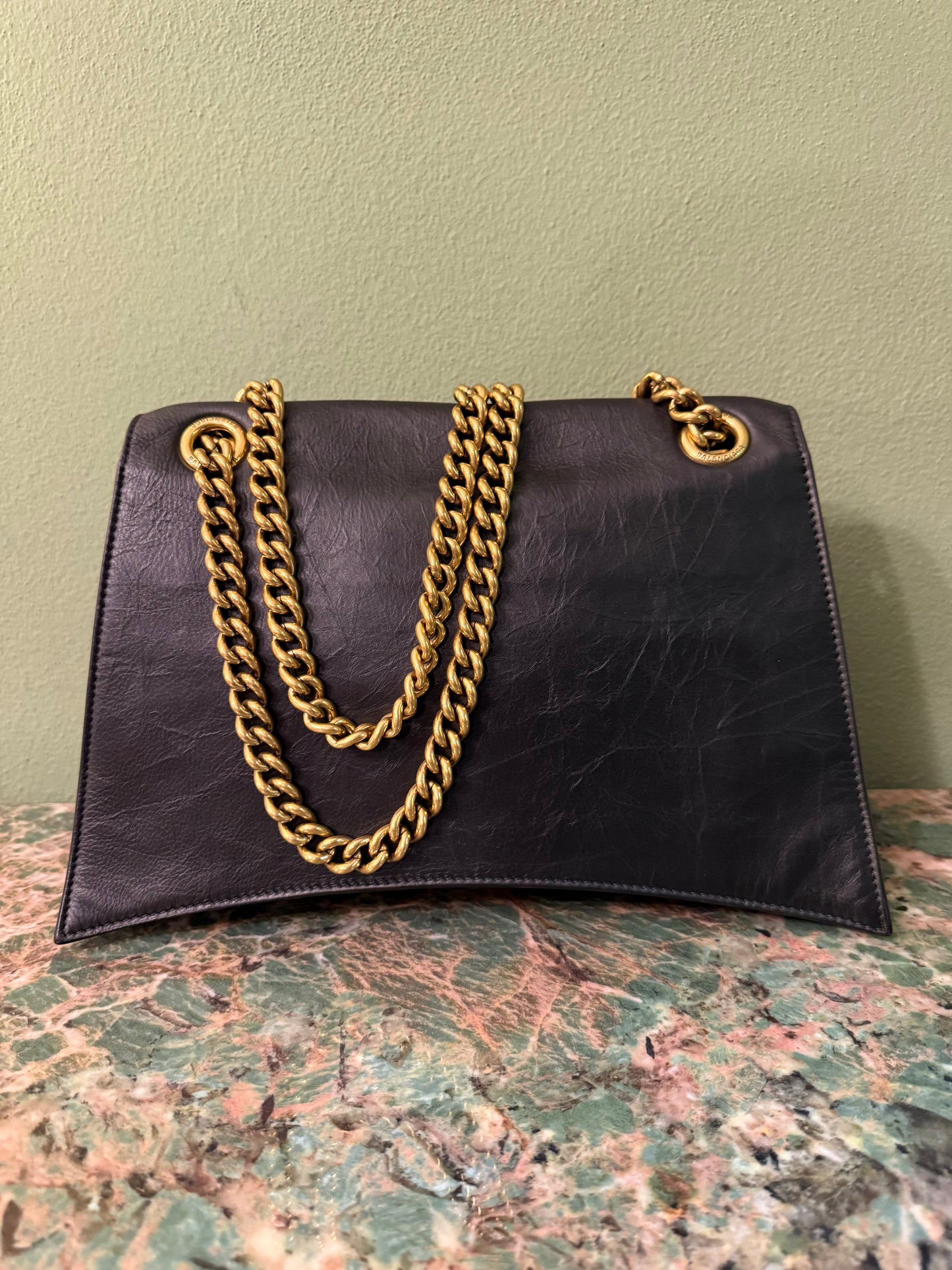 BALENCIAGA BLACK MEDIUM CRUSH SHOULDER BAG