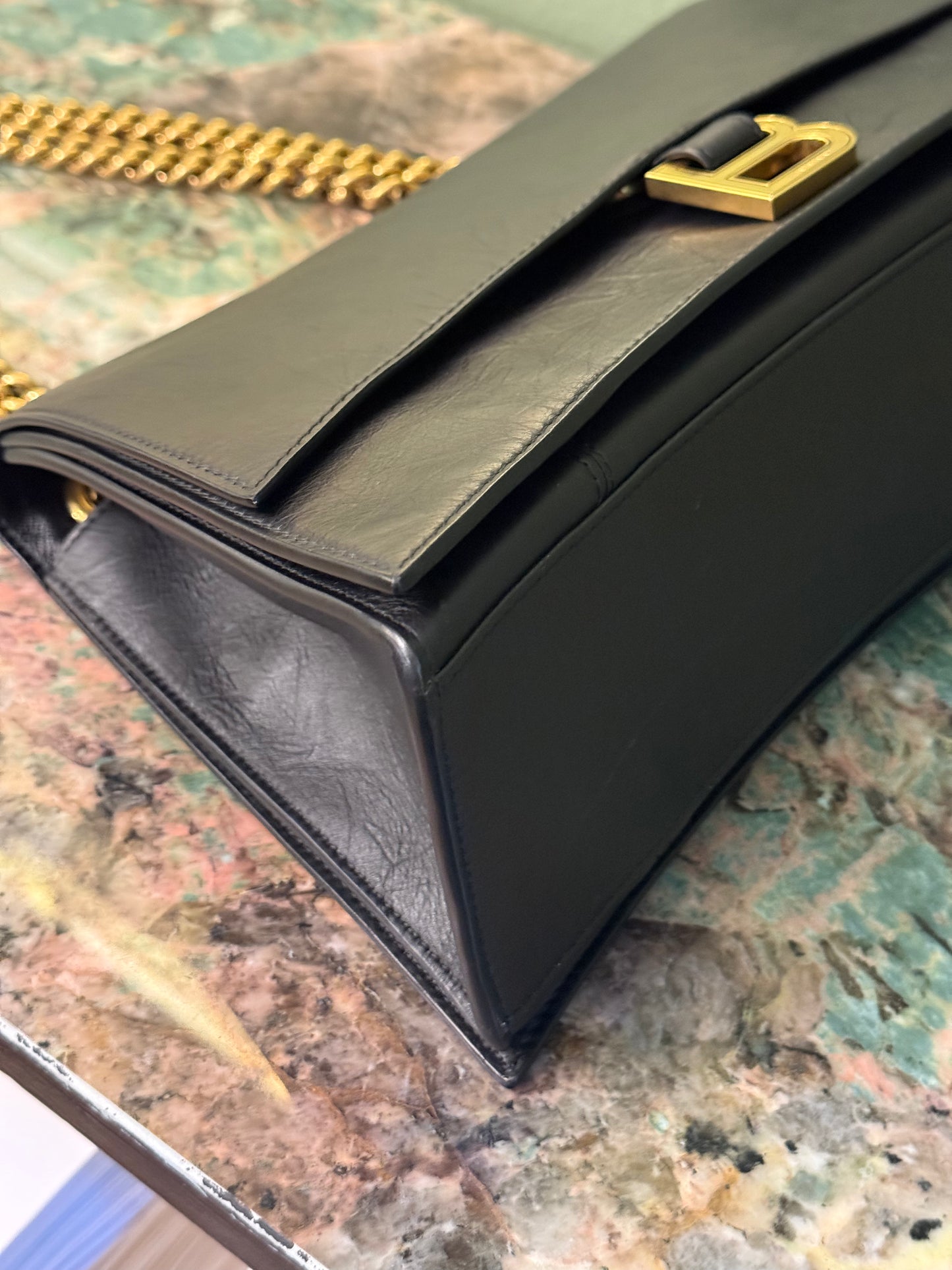 BALENCIAGA BLACK MEDIUM CRUSH SHOULDER BAG