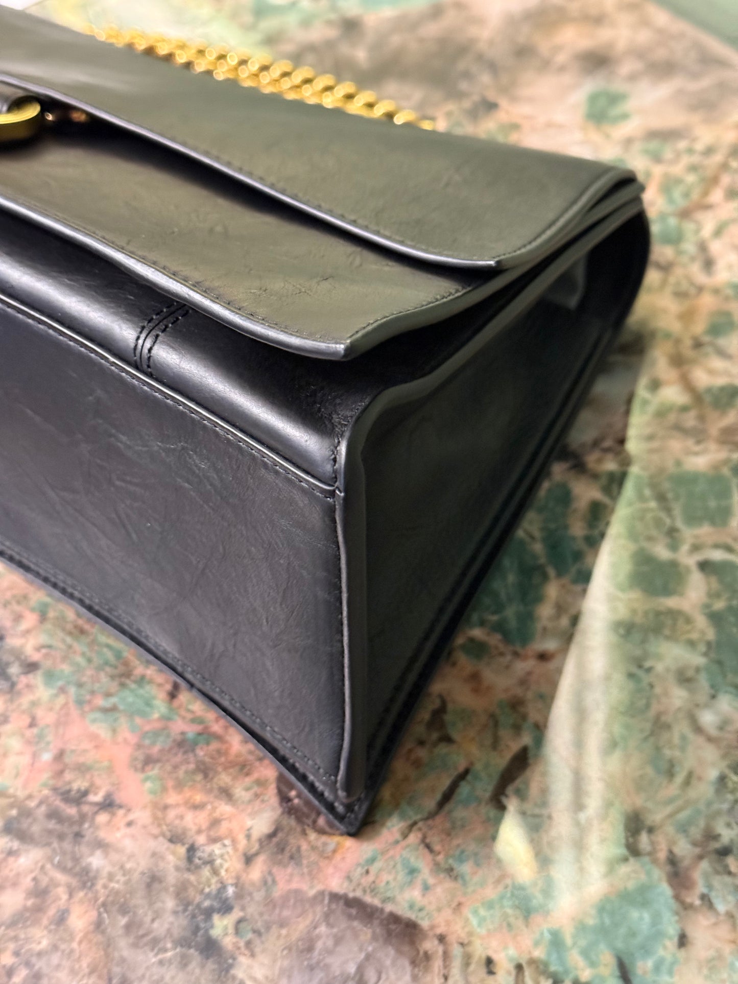 BALENCIAGA BLACK MEDIUM CRUSH SHOULDER BAG