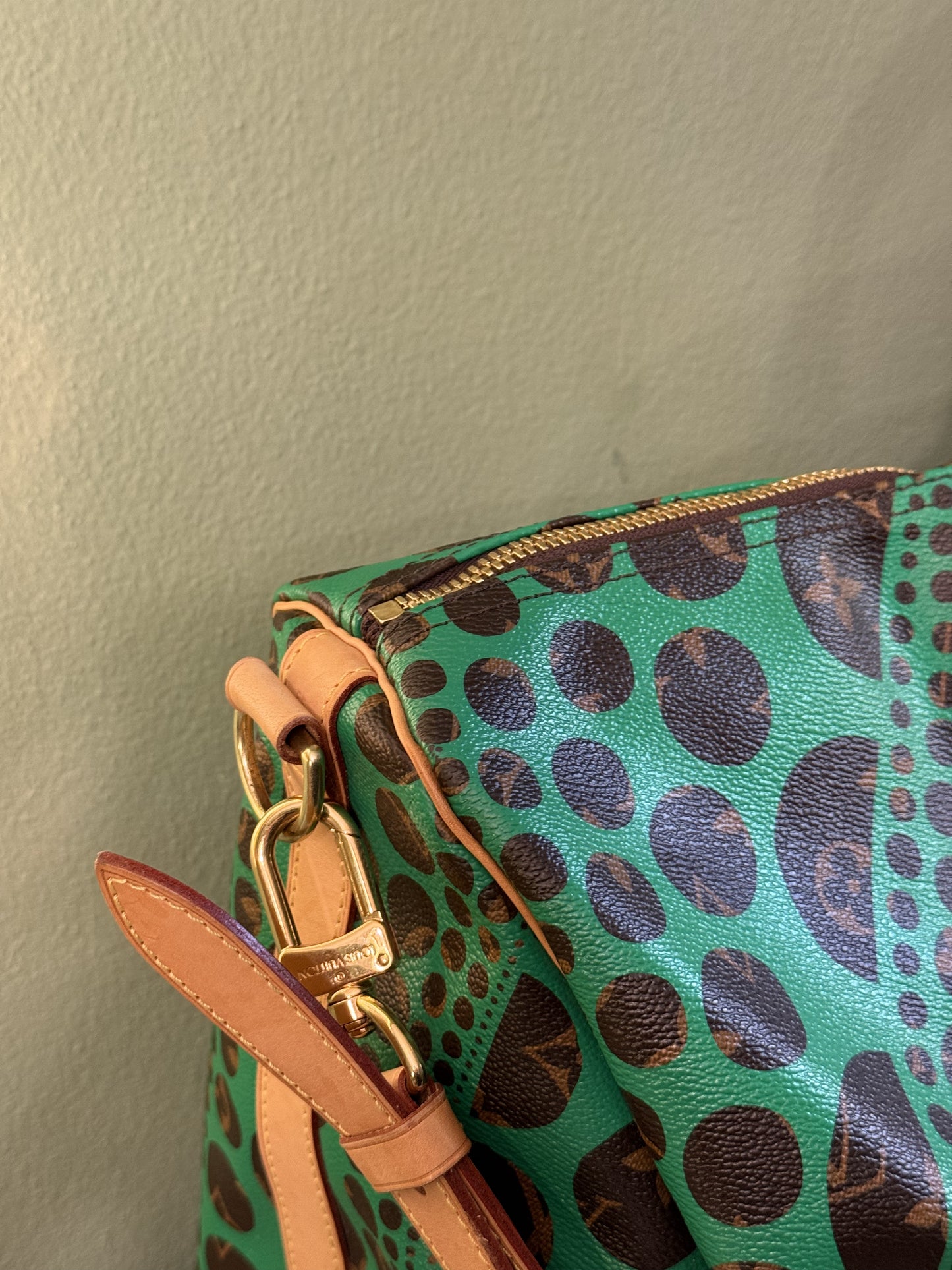 YAYOI KUSAMA X LOUIS VUITTON GREEN KEEPALL 55 TRAVEL BAG