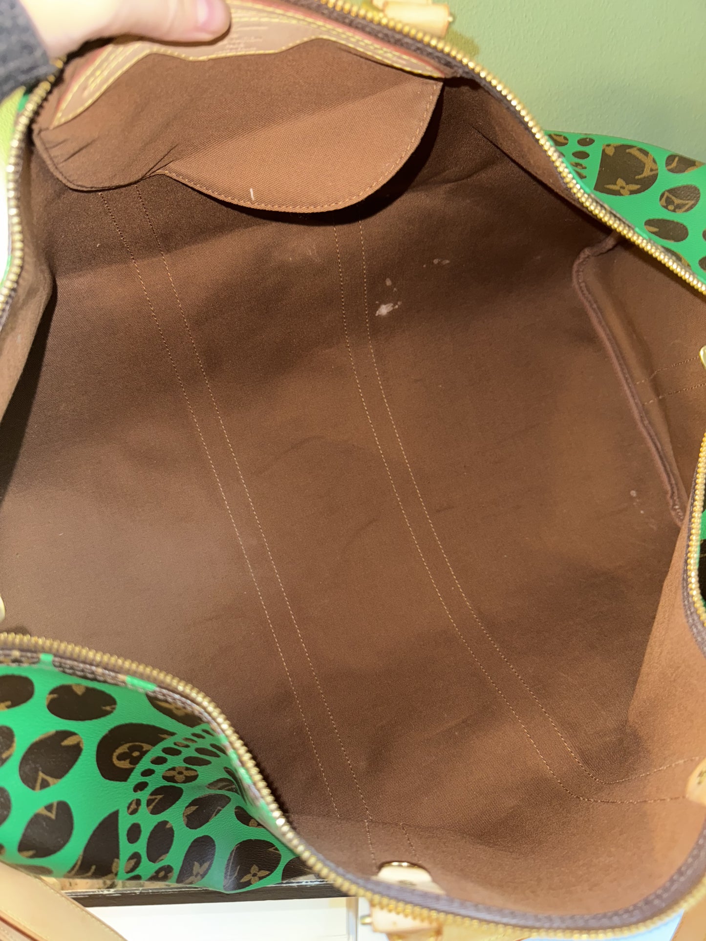 YAYOI KUSAMA X LOUIS VUITTON GREEN KEEPALL 55 TRAVEL BAG