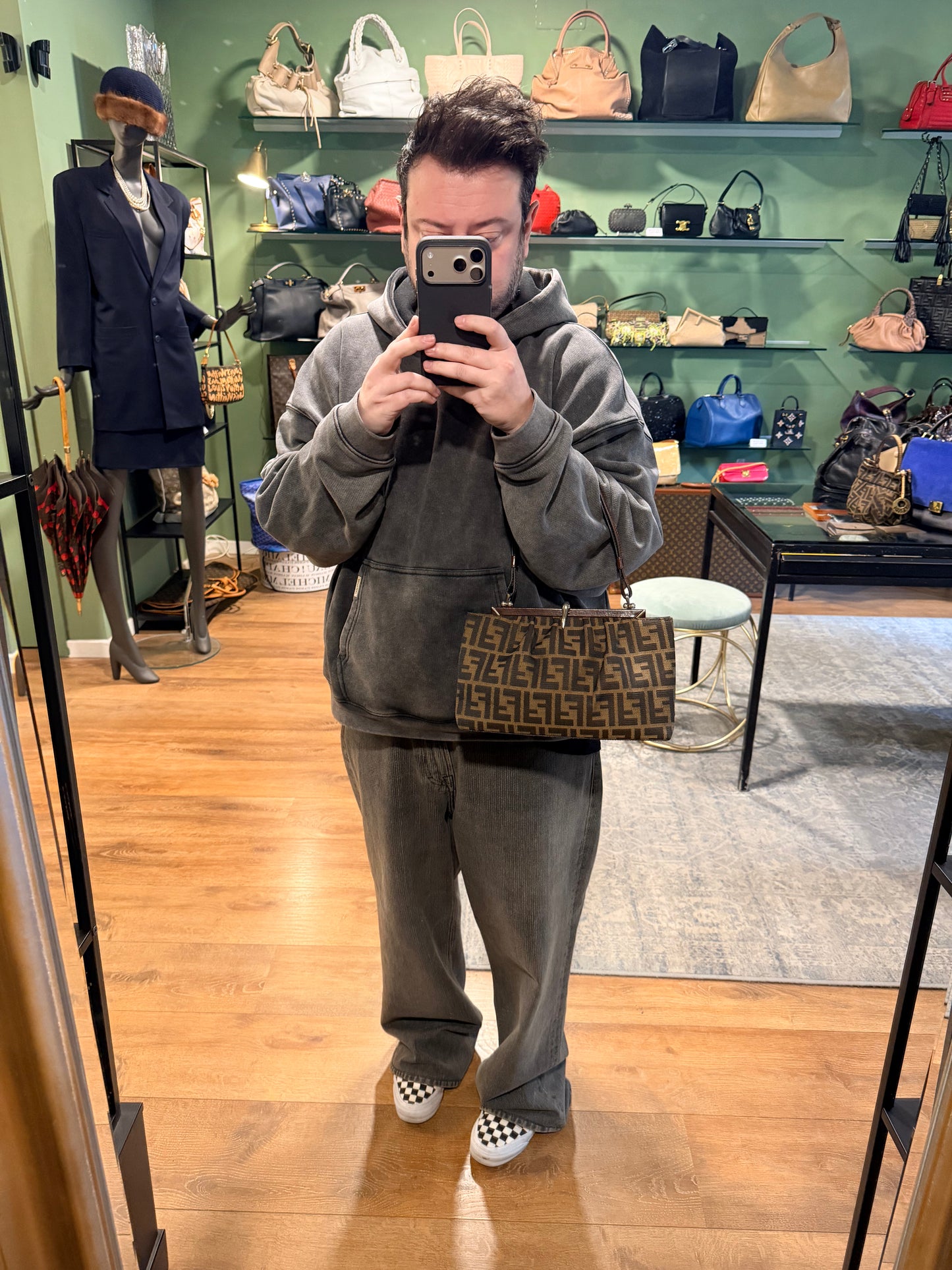 FENDI ZUCCA CLASP TOP HANDLE HANDBAG