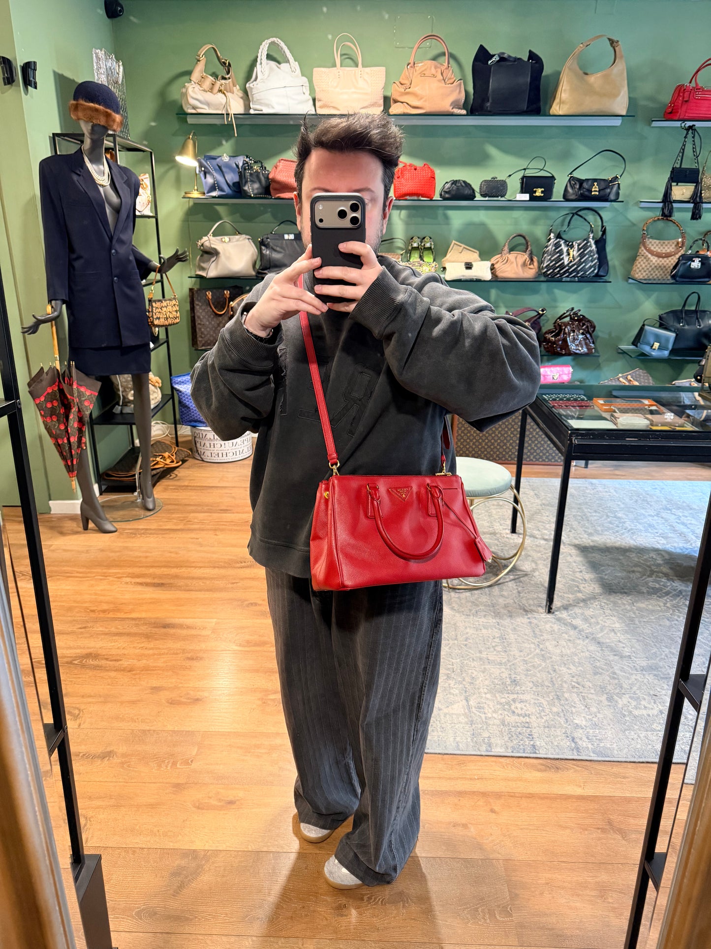 PRADA RED SAFFIANO MEDIUM GALLERIA HANDBAG