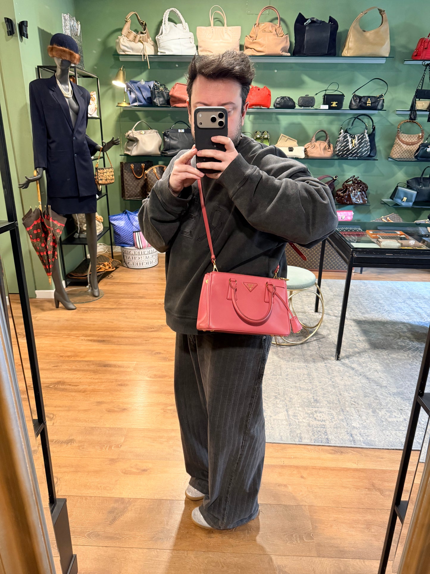 PRADA PINK SAFFIANO SMALL GALLERIA HANDBAG