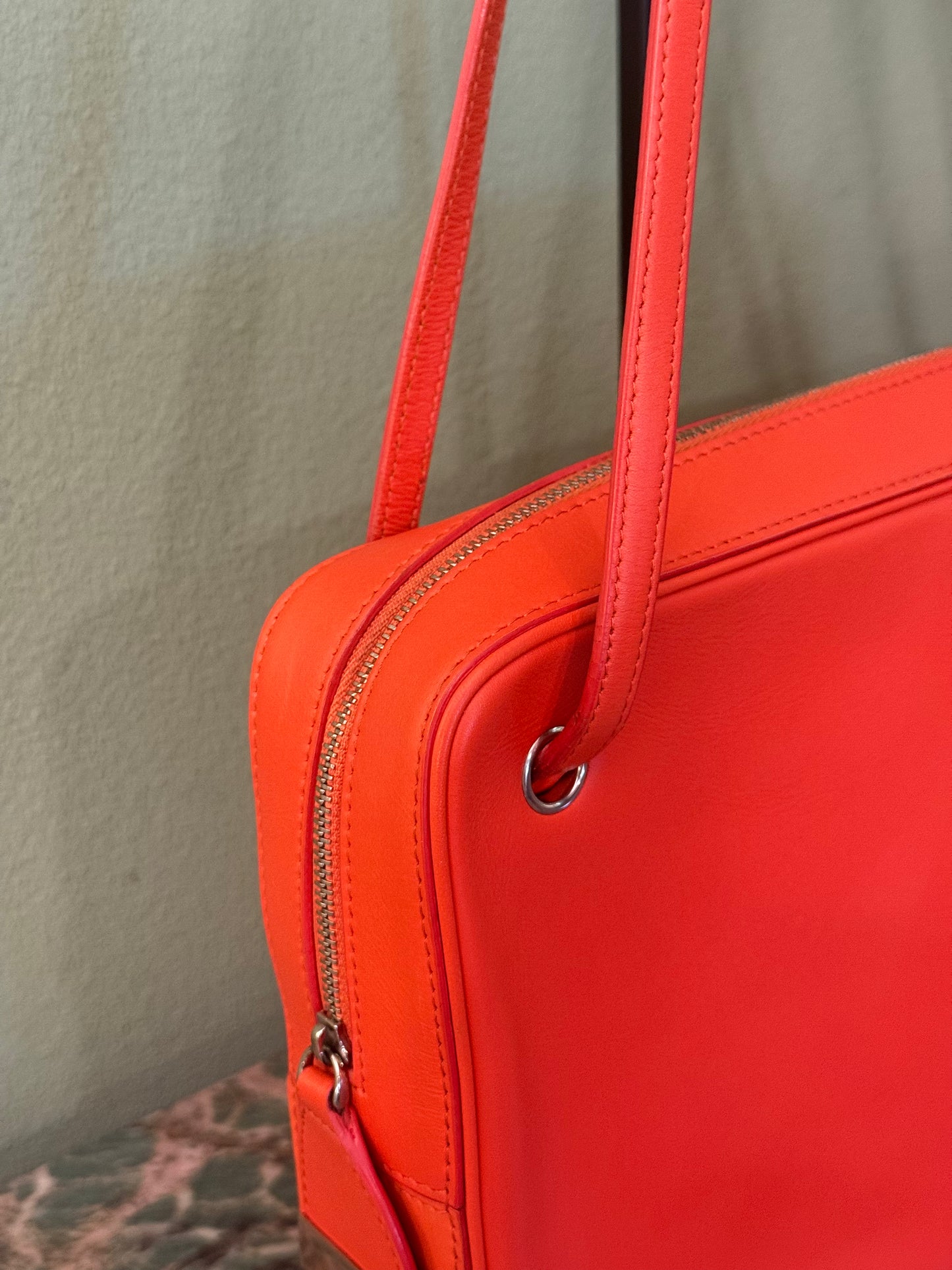 CELINE ORANGE SIDE LOCK DRAGONNE SHOULDER BAG
