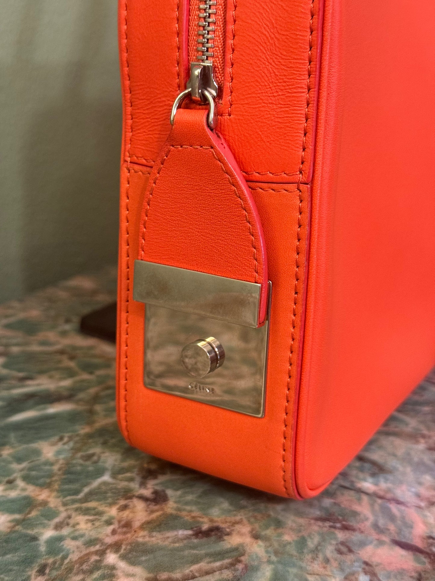 CELINE ORANGE SIDE LOCK DRAGONNE SHOULDER BAG