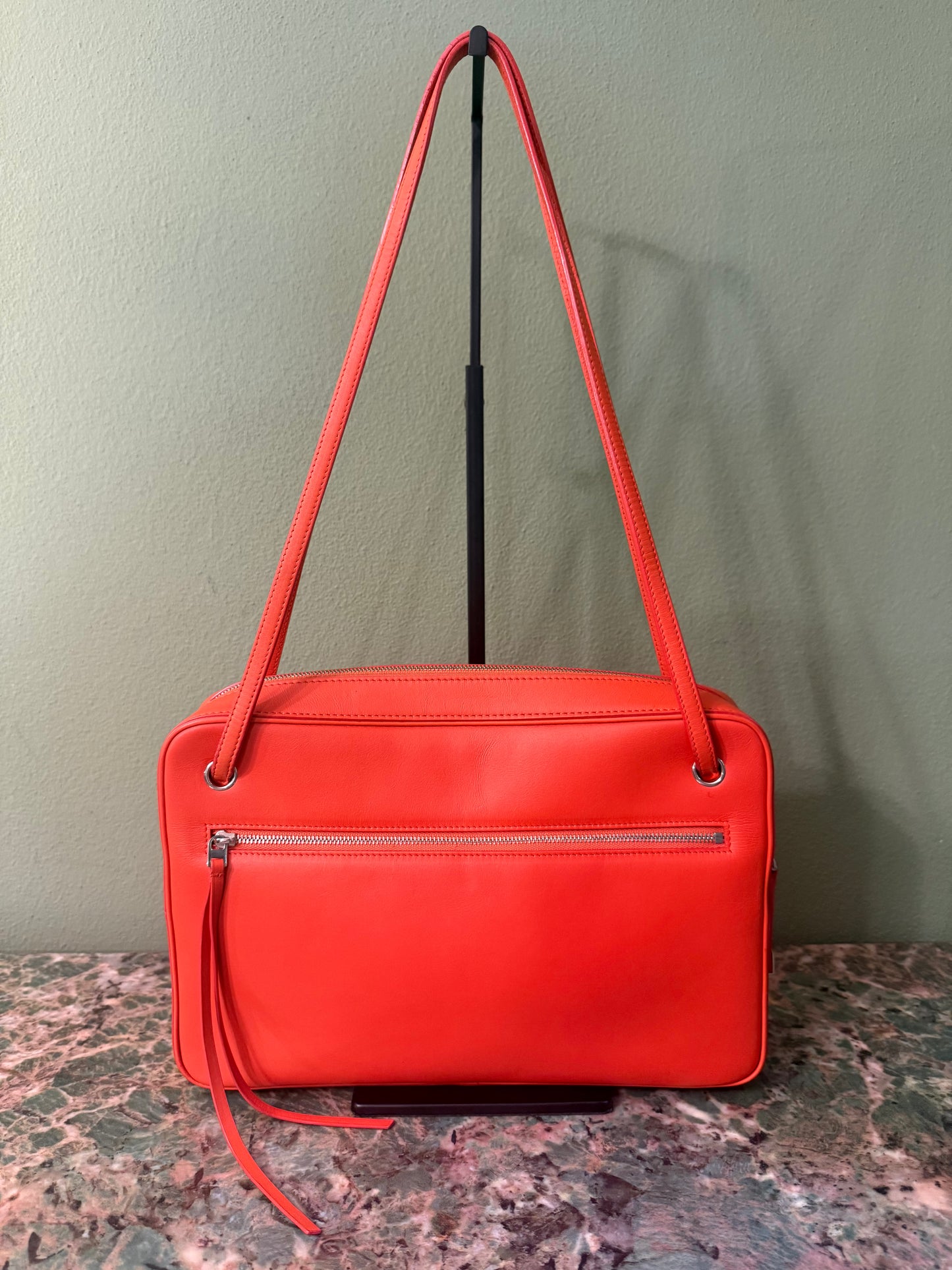 CELINE ORANGE SIDE LOCK DRAGONNE SHOULDER BAG