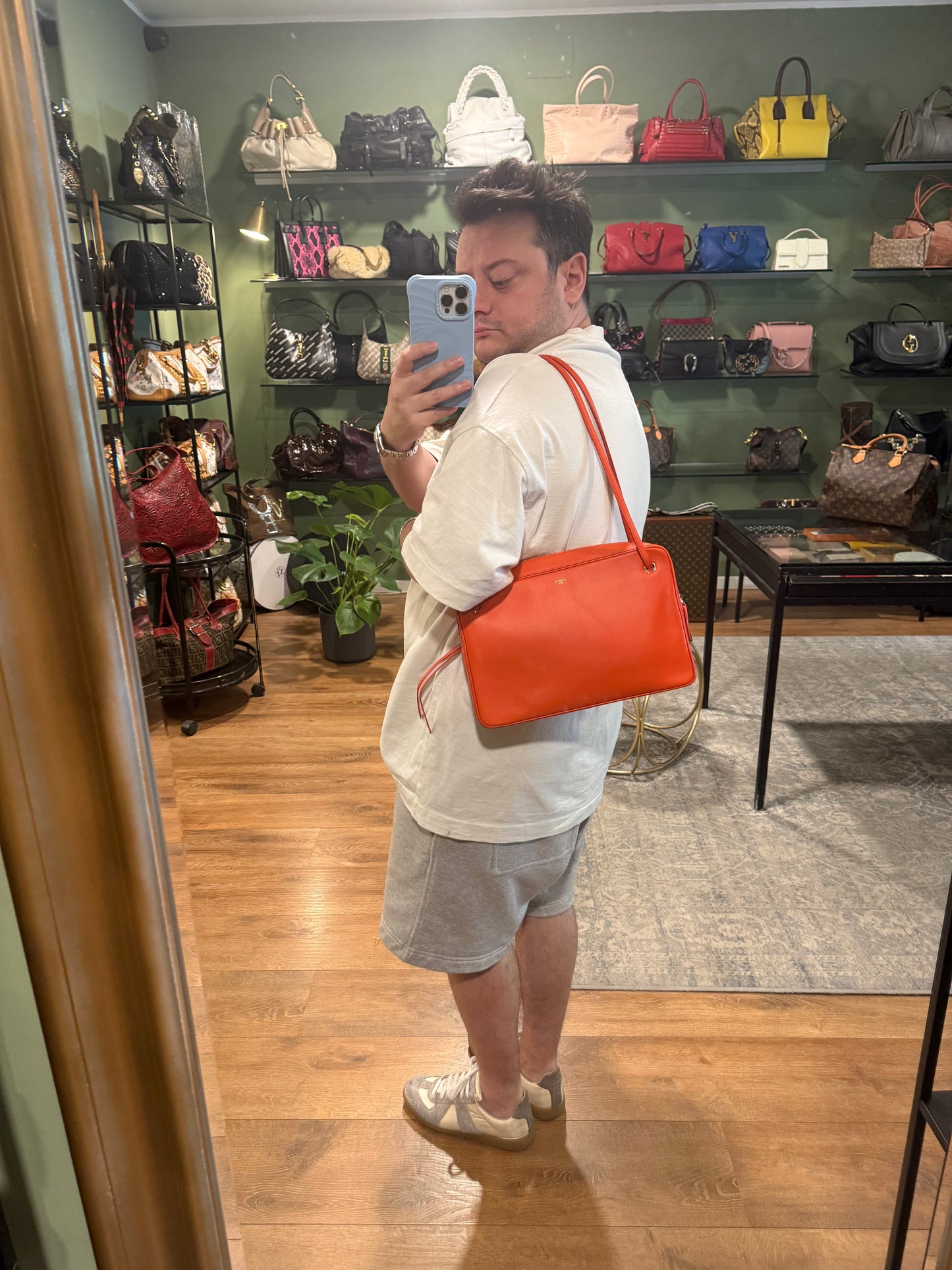 CELINE ORANGE SIDE LOCK DRAGONNE SHOULDER BAG