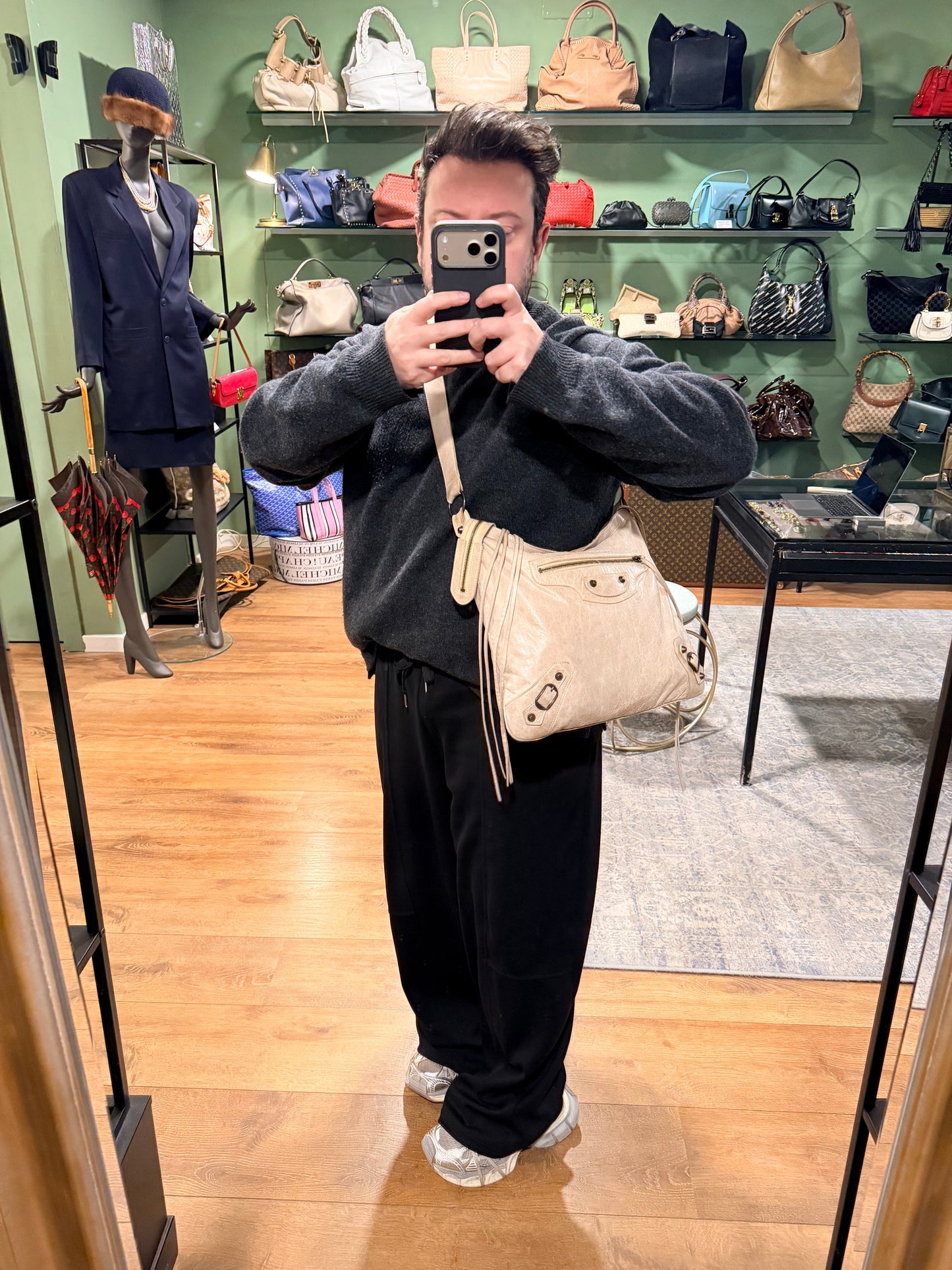 BALENCIAGA BEIGE MOTOCROSS FLAT CROSSBODY BAG