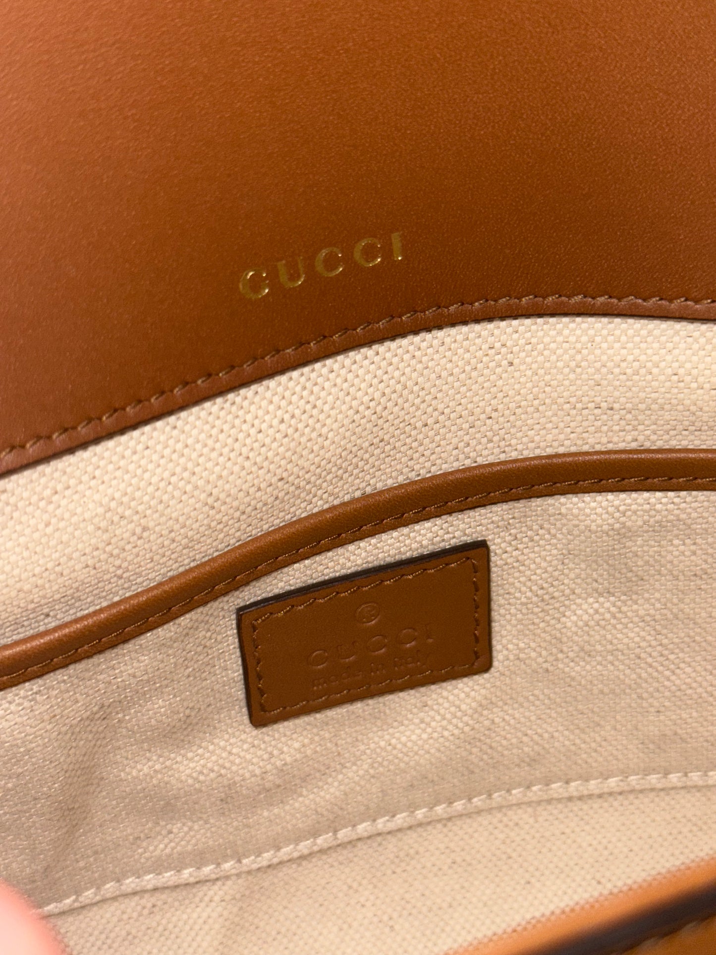 GUCCI TAN GG SUPREME SMALL SOFT HORSEBIT 1955 CROSSBODY BAG