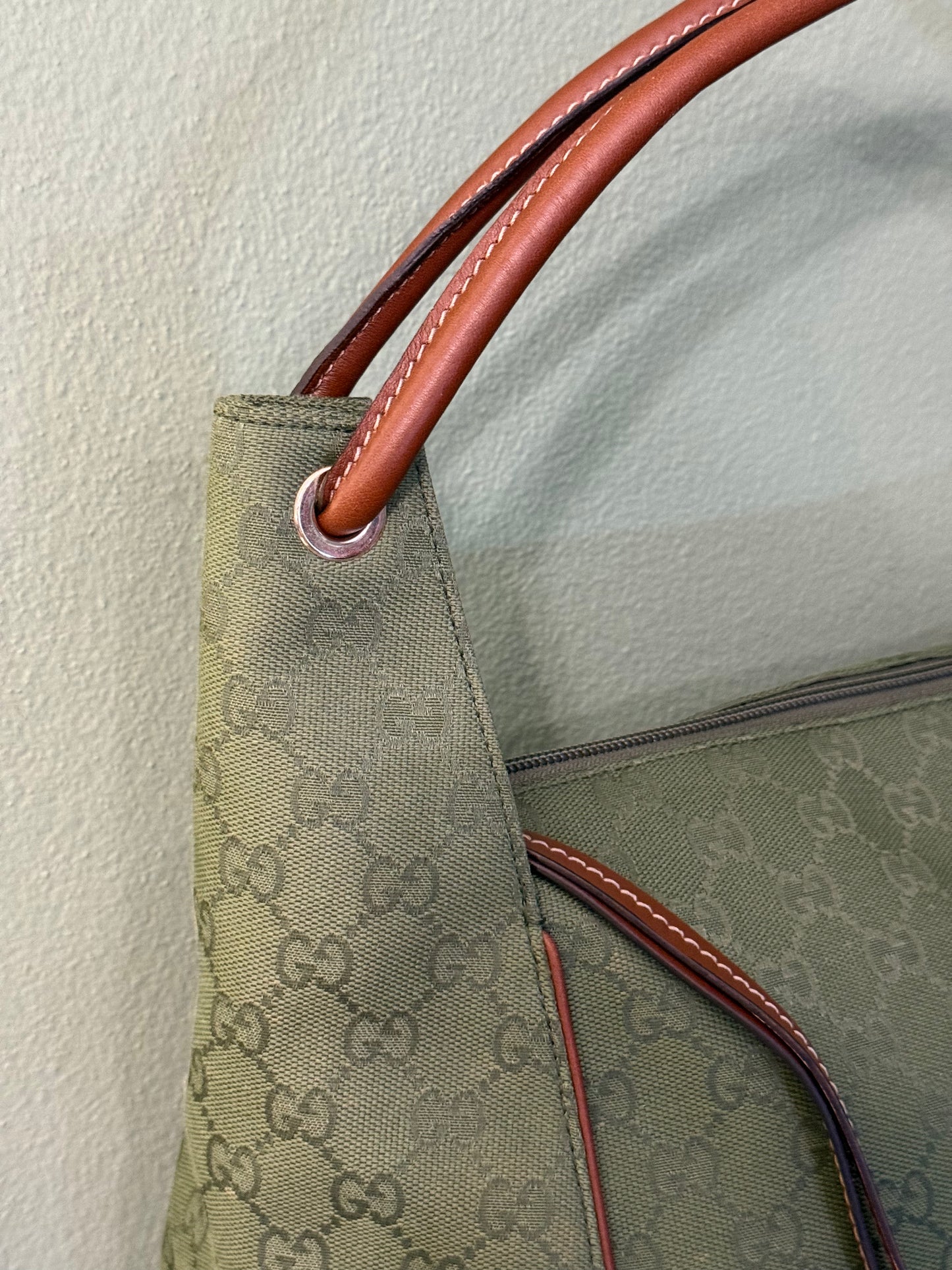GUCCI ARMY GREEN MONOGRAM LARGE HOBO BAG