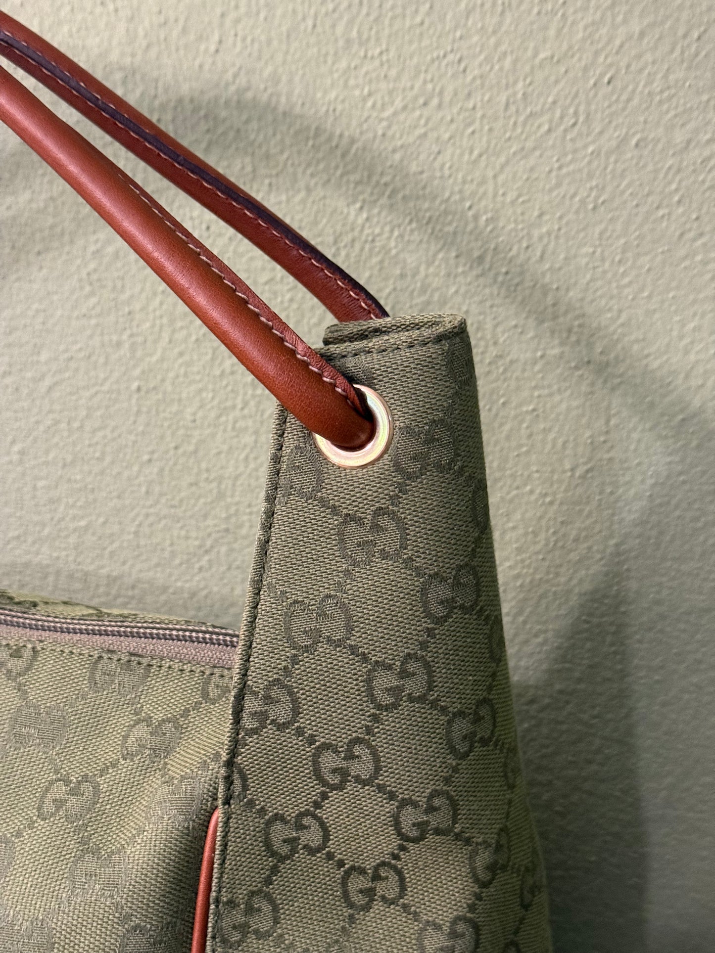 GUCCI ARMY GREEN MONOGRAM LARGE HOBO BAG