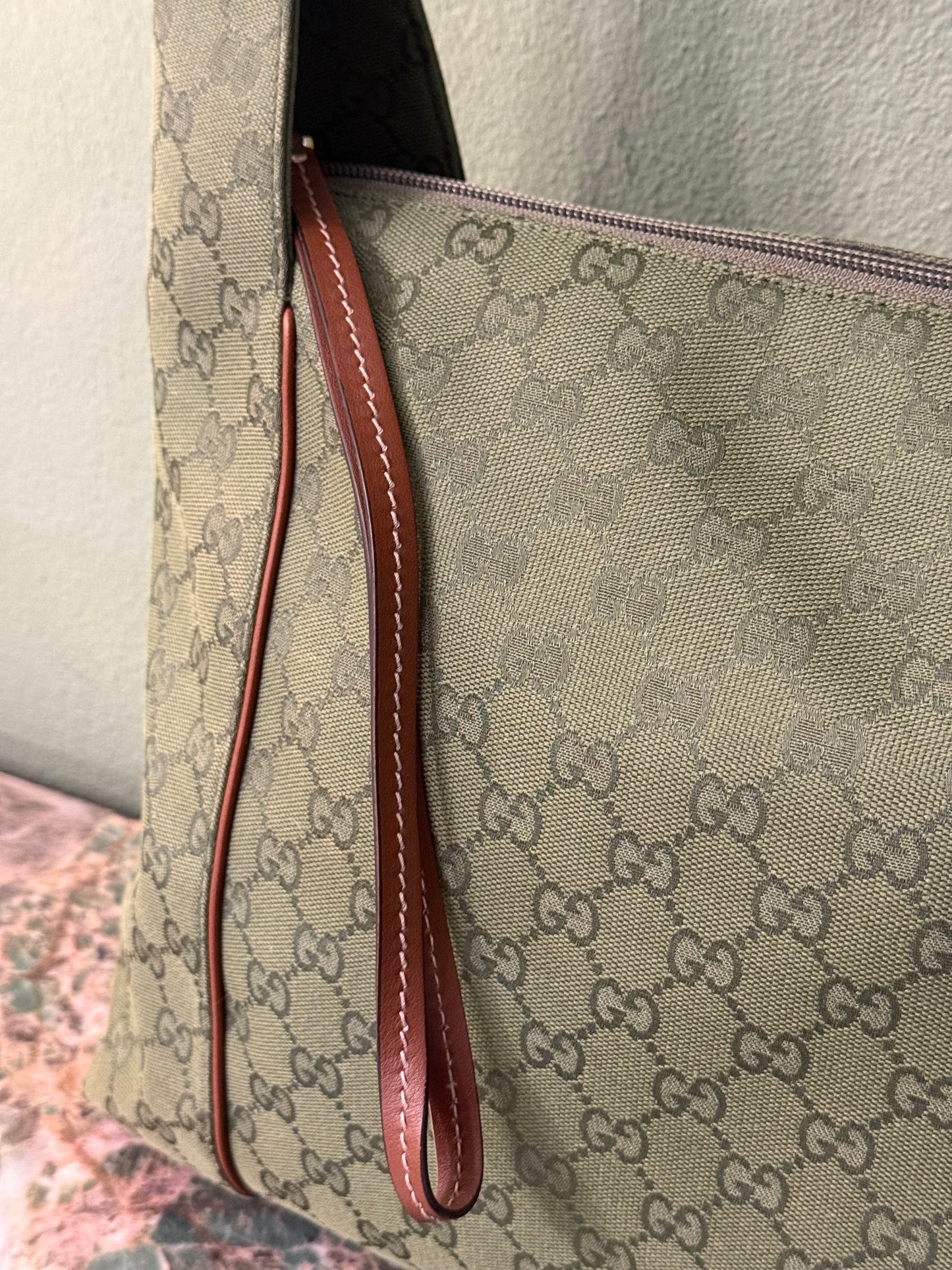 GUCCI ARMY GREEN MONOGRAM LARGE HOBO BAG