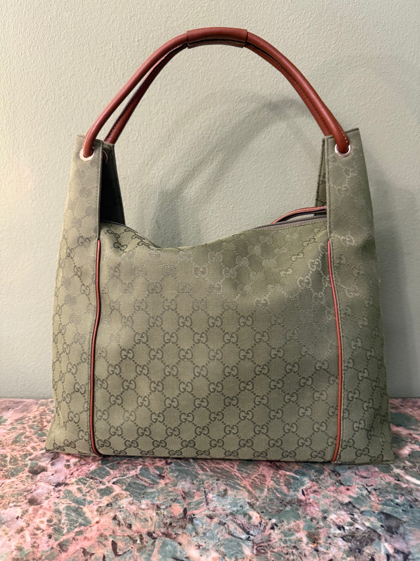 GUCCI ARMY GREEN MONOGRAM LARGE HOBO BAG