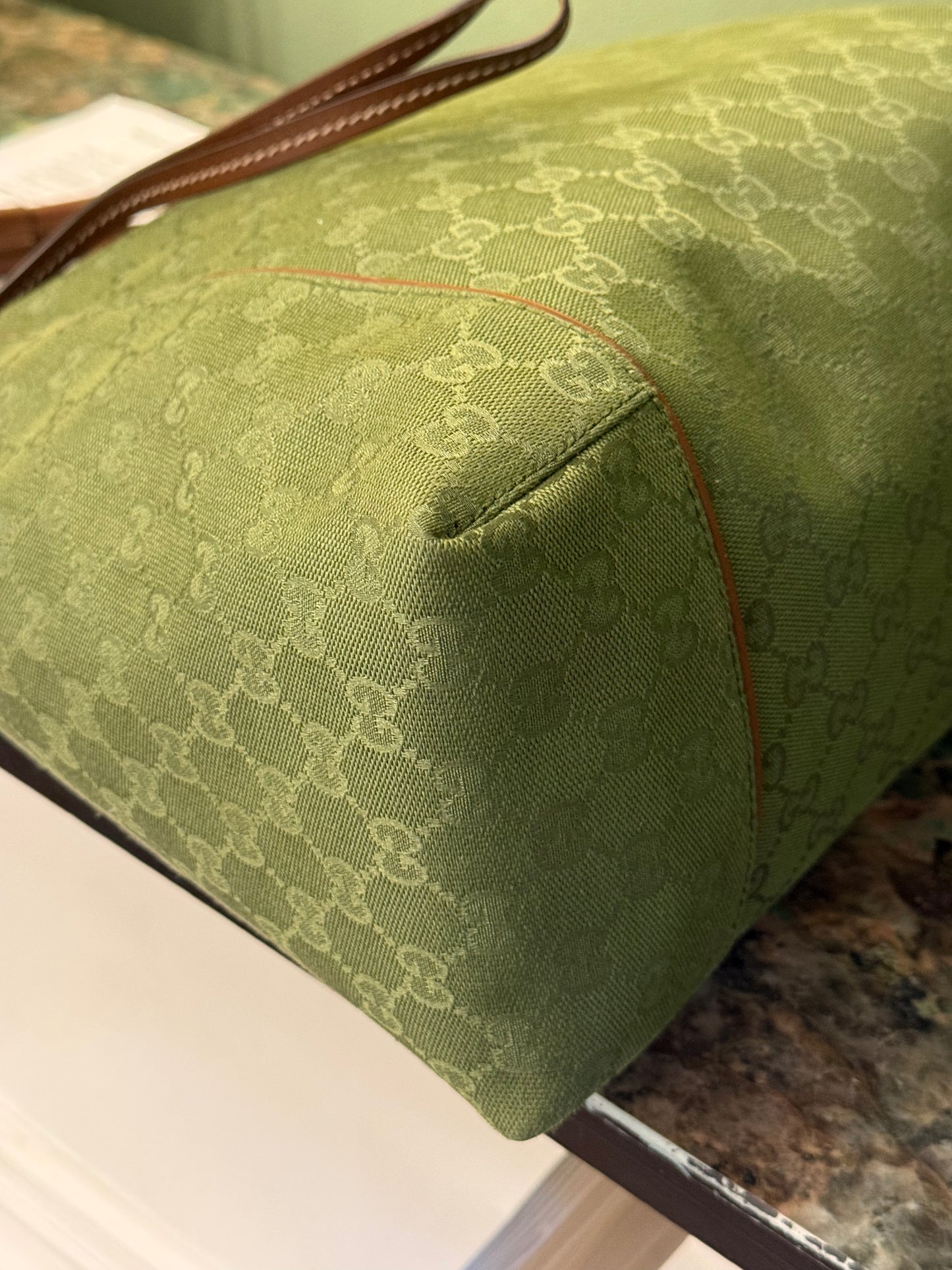 GUCCI ARMY GREEN MONOGRAM LARGE HOBO BAG