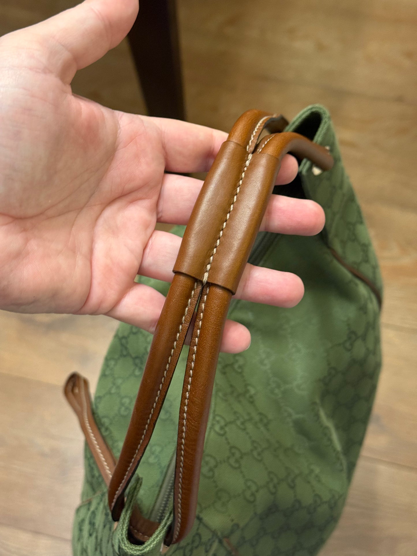 GUCCI ARMY GREEN MONOGRAM LARGE HOBO BAG