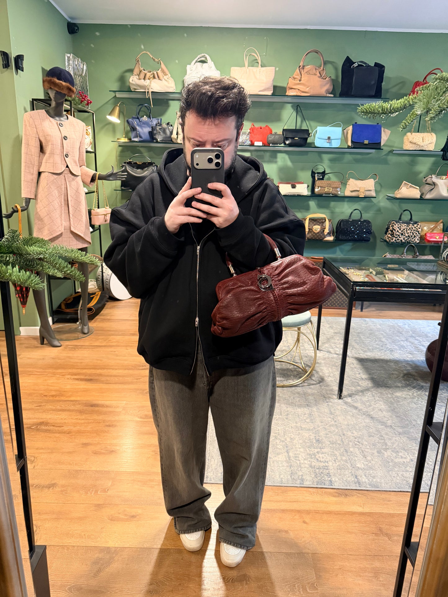 DIOR BURGUNDY KARENINA EAST WEST TOP HANDLE HANDBAG