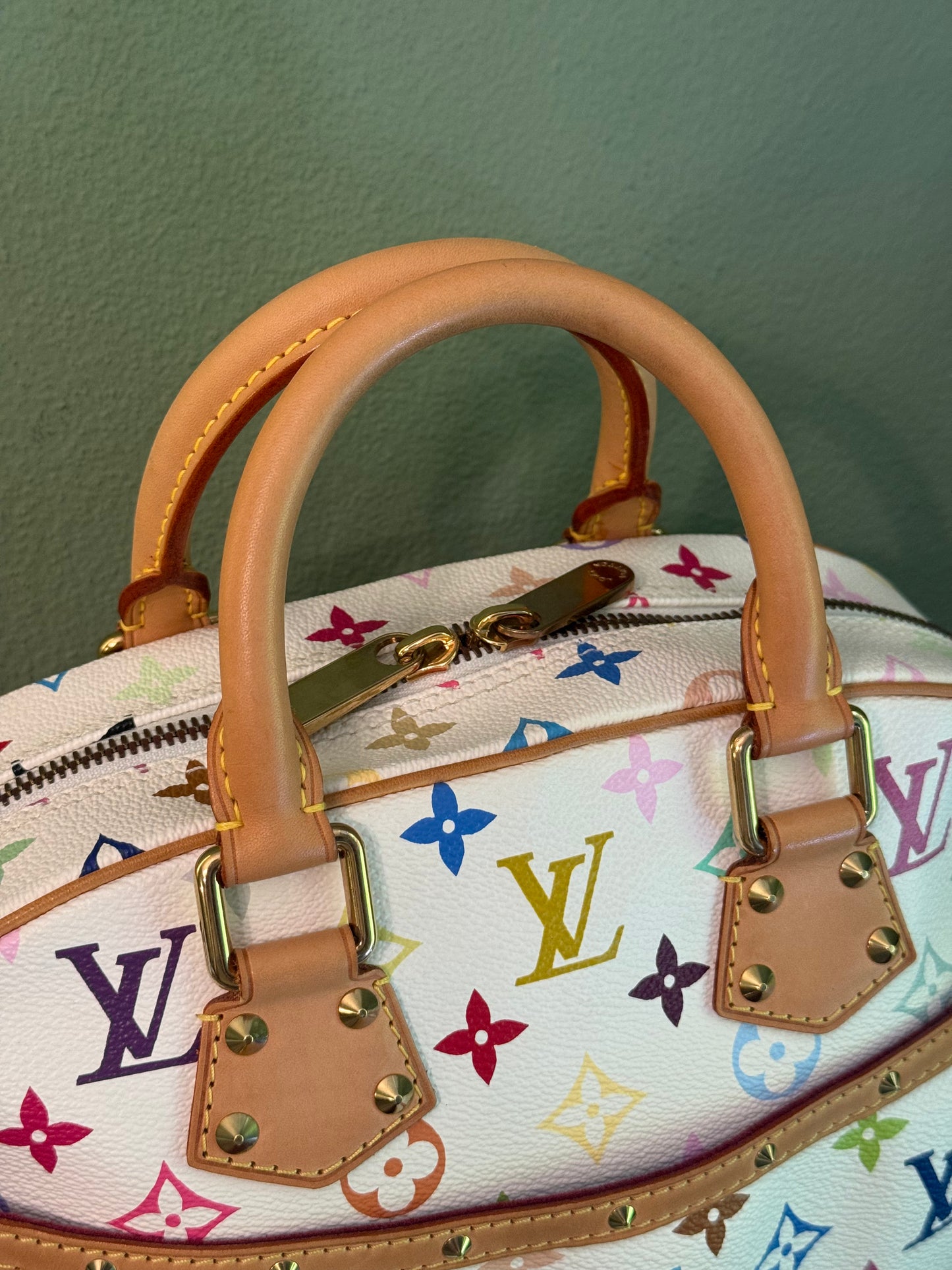TAKASHI MURAKAMI X LOUIS VUITTON WHITE MULTICOLOR TROUVILLE HANDBAG