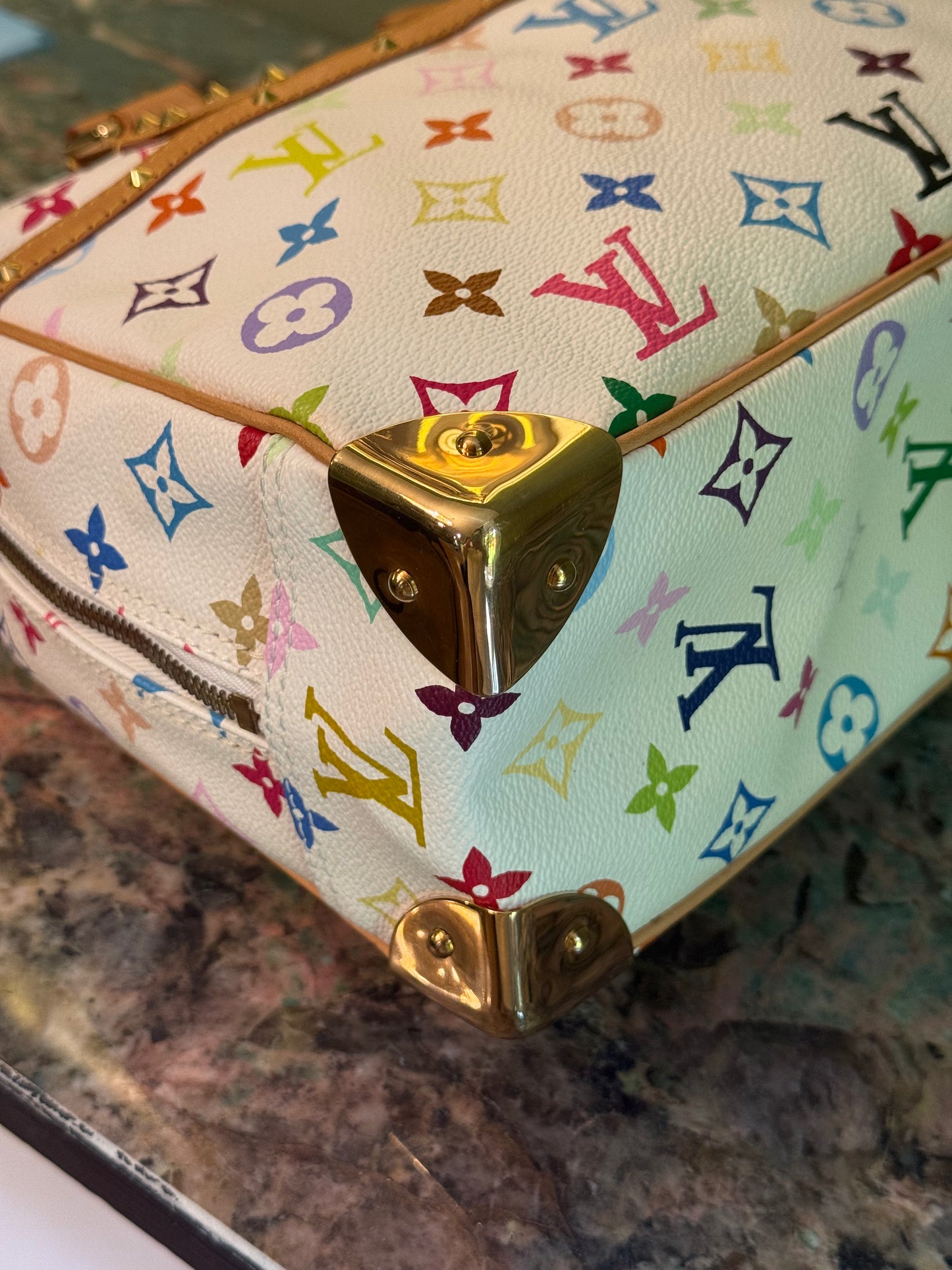 TAKASHI MURAKAMI X LOUIS VUITTON WHITE MULTICOLOR TROUVILLE HANDBAG