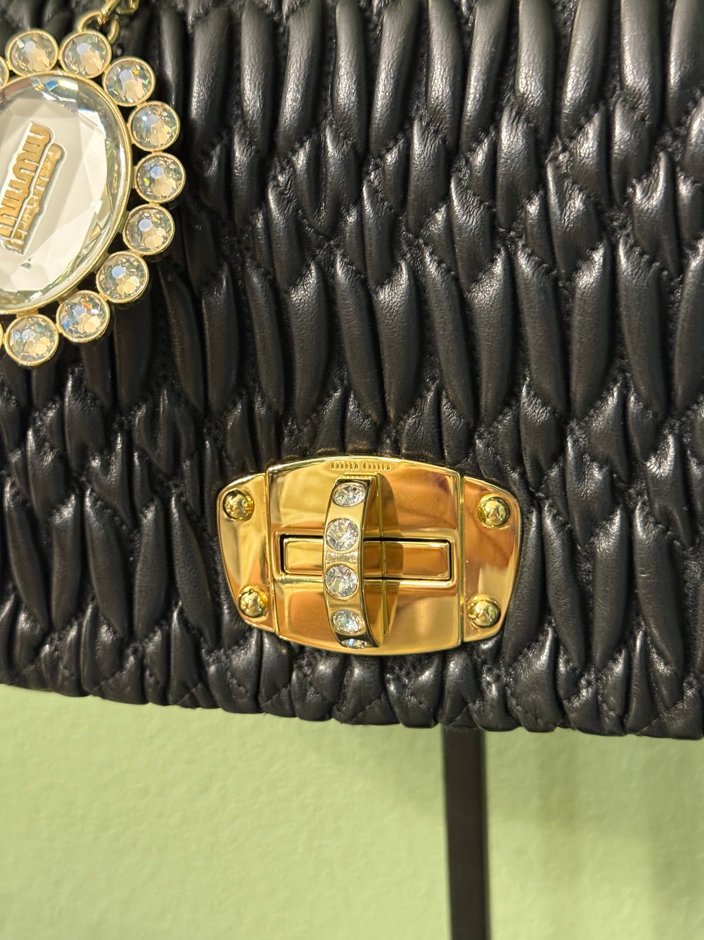 MIU MIU BLACK MATELASSE JEWEL CHAIN SHOULDER BAG