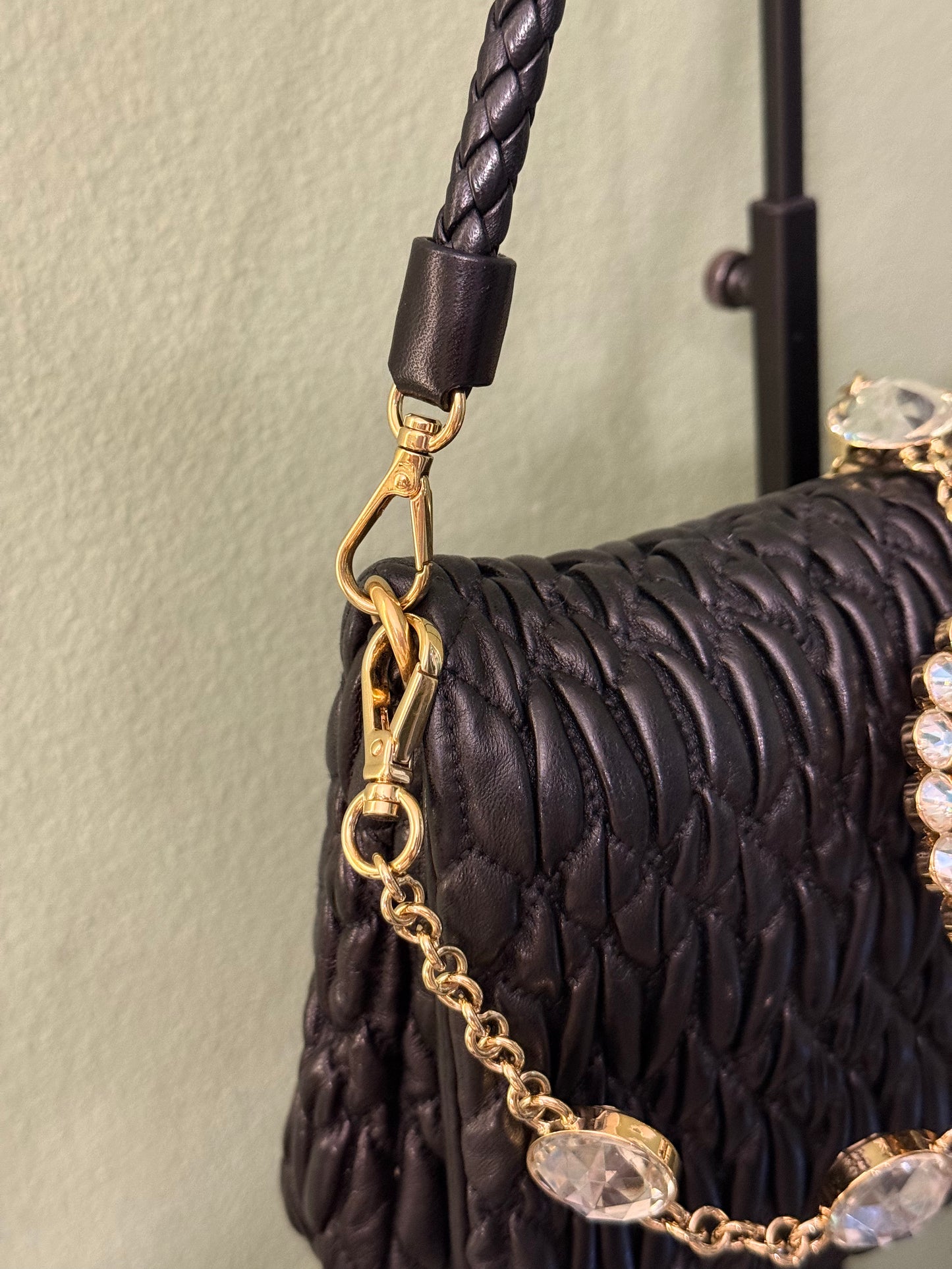 MIU MIU BLACK MATELASSE JEWEL CHAIN SHOULDER BAG