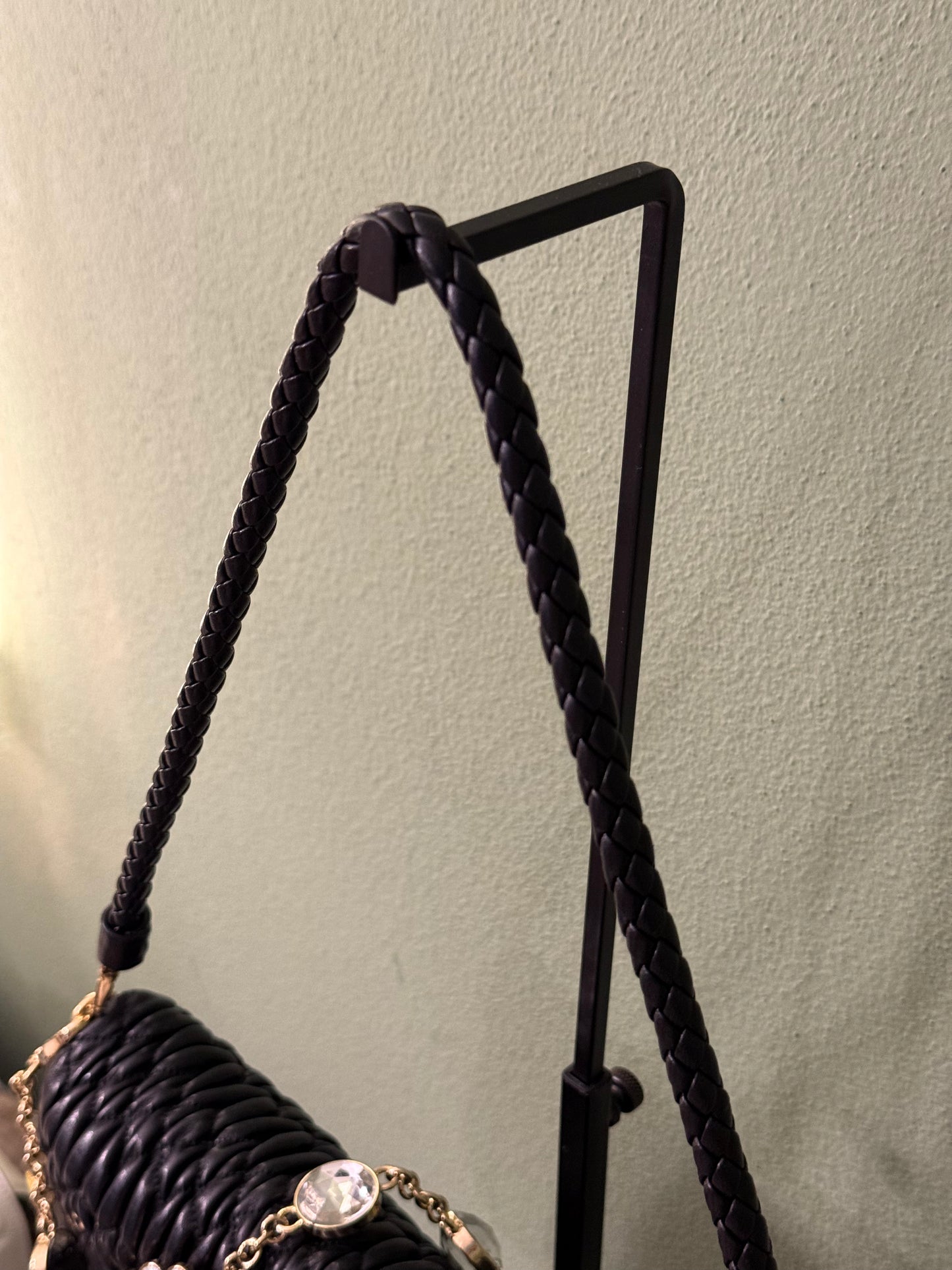 MIU MIU BLACK MATELASSE JEWEL CHAIN SHOULDER BAG