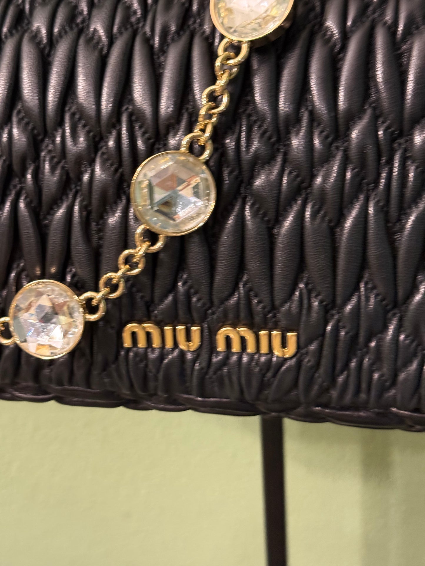 MIU MIU BLACK MATELASSE JEWEL CHAIN SHOULDER BAG
