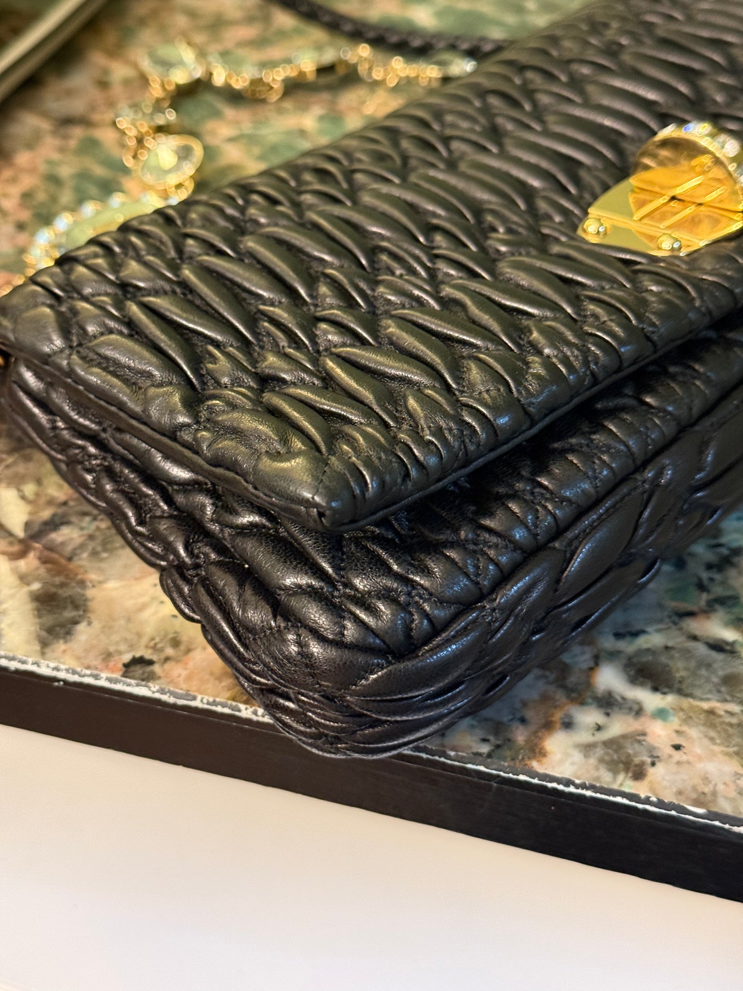 MIU MIU BLACK MATELASSE JEWEL CHAIN SHOULDER BAG