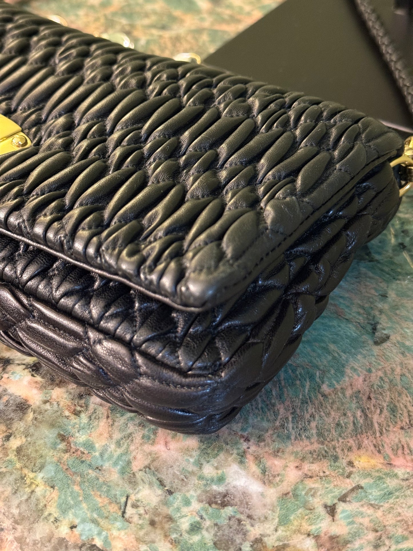 MIU MIU BLACK MATELASSE JEWEL CHAIN SHOULDER BAG