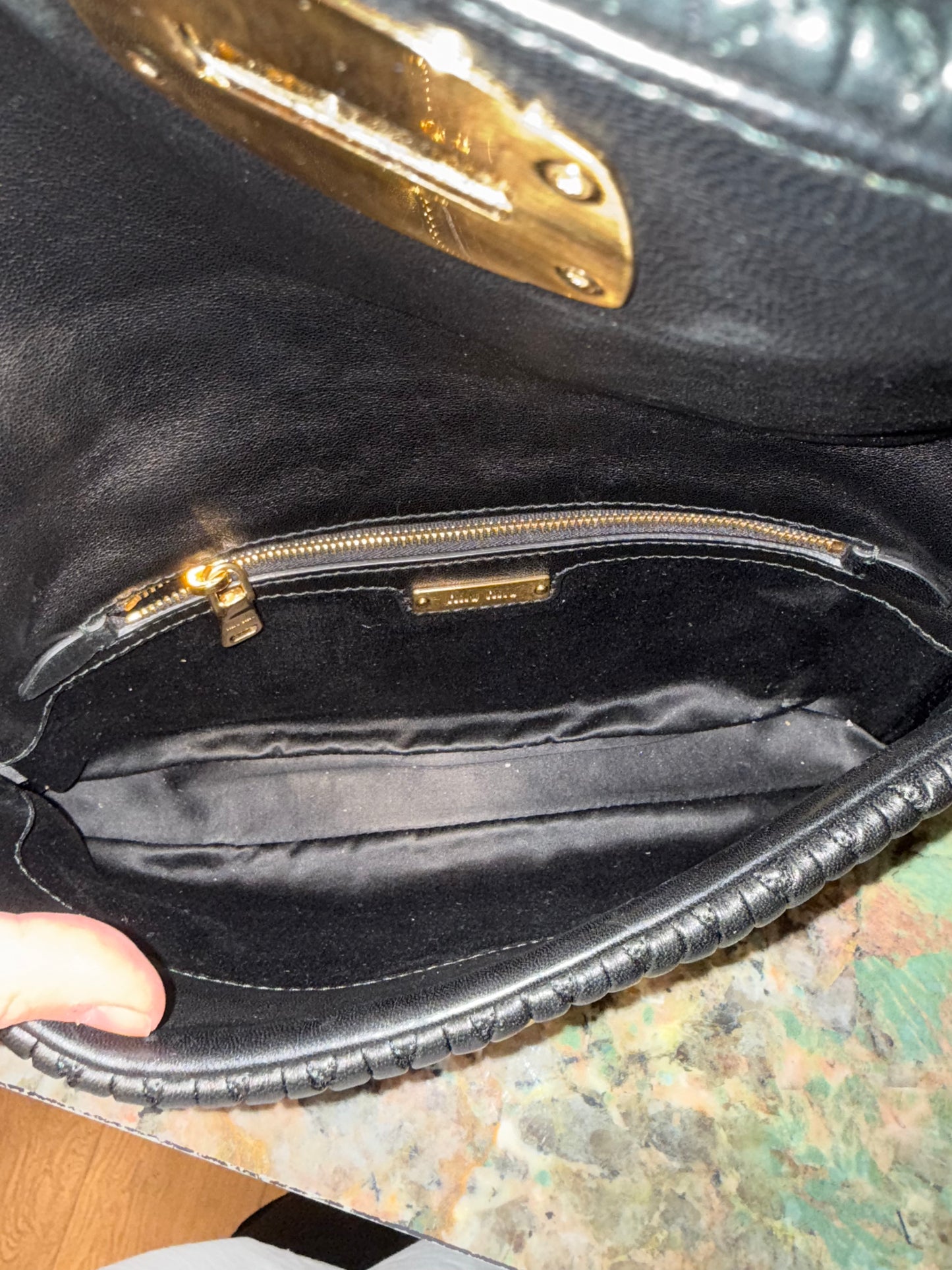 MIU MIU BLACK MATELASSE JEWEL CHAIN SHOULDER BAG