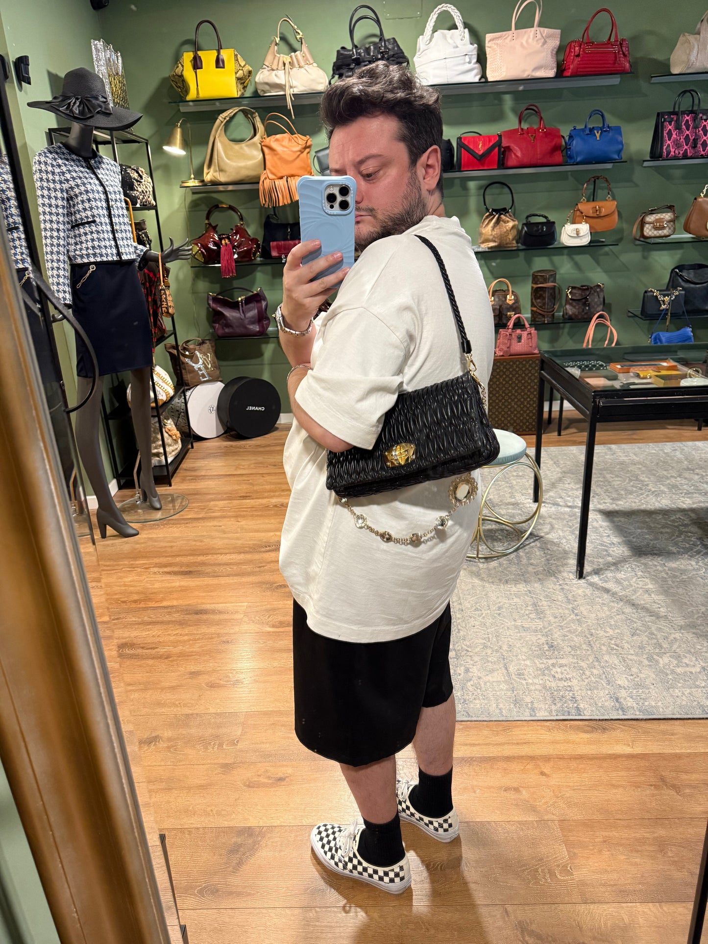 MIU MIU BLACK MATELASSE JEWEL CHAIN SHOULDER BAG
