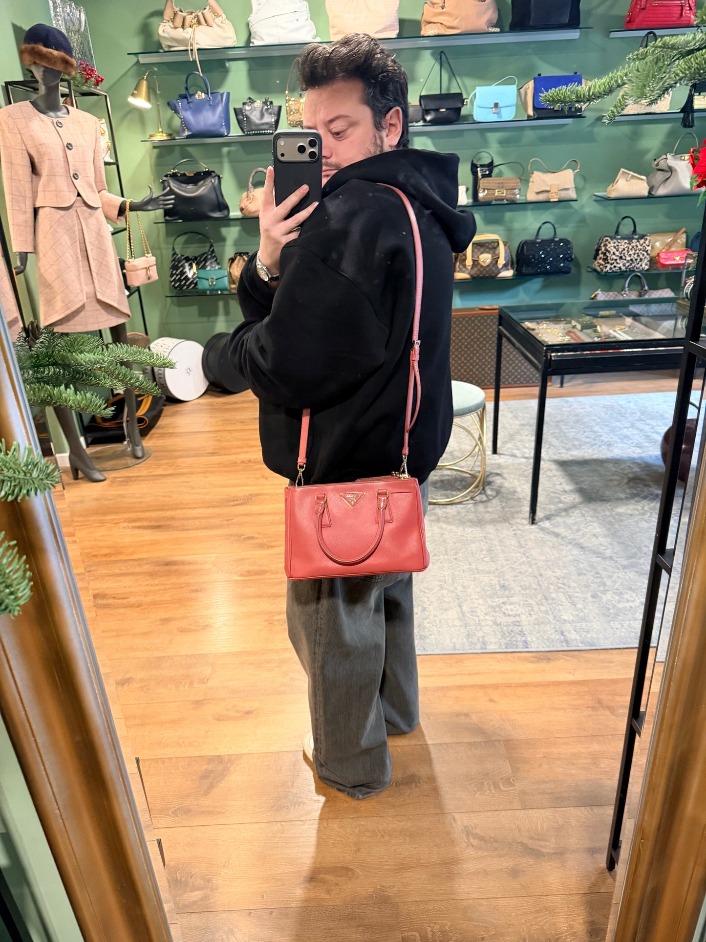 PRADA PINK SAFFIANO SMALL GALLERIA HANDBAG