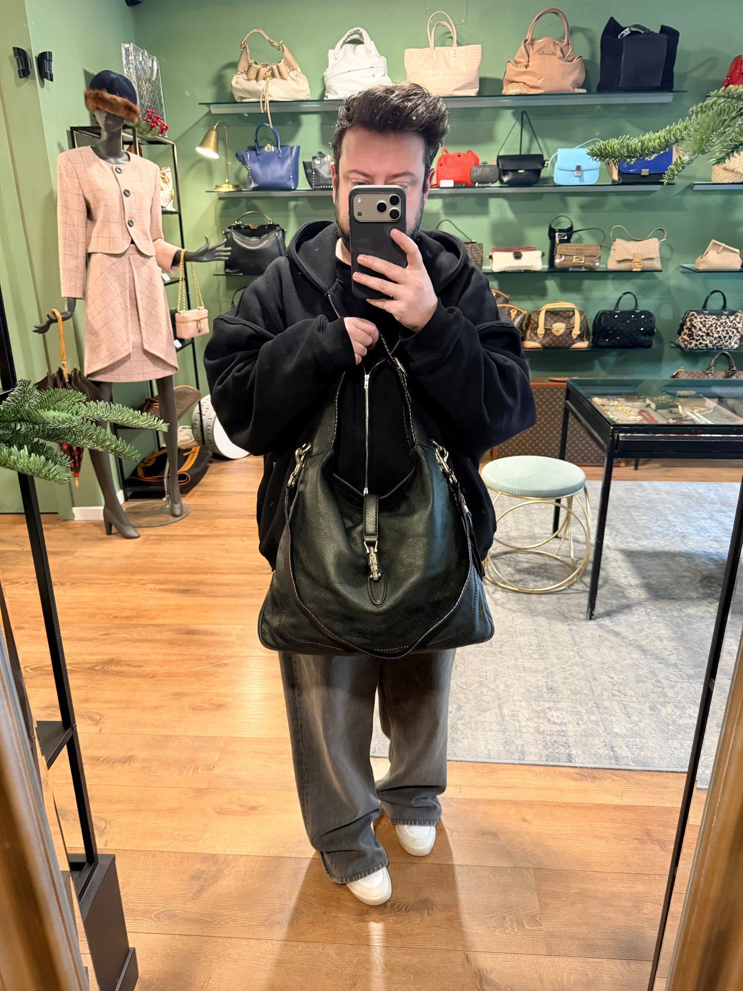 GUCCI METALLIC GREEN LARGE NEW JACKIE SHOULDER BAG