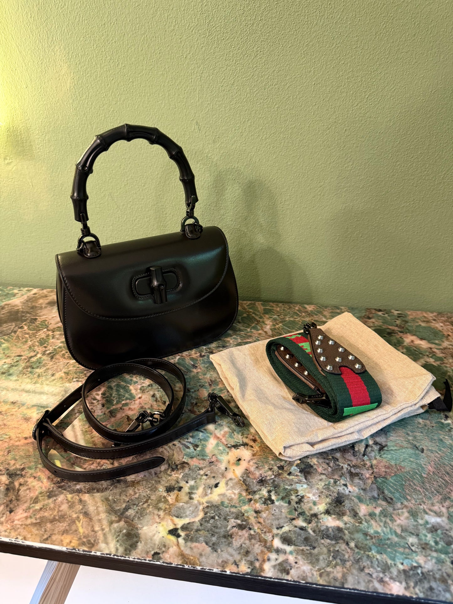 GUCCI SO BLACK SMALL BAMBOO 1947 TOP HANDLE BAG
