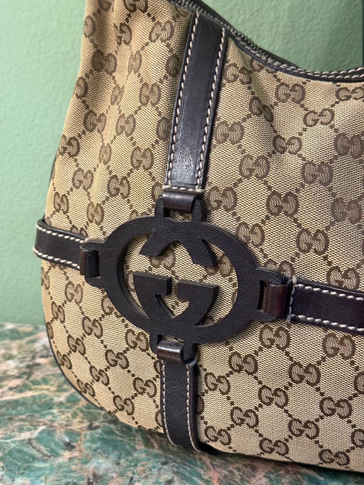 GUCCI BROWN MONOGRAM INTERLOCKING HOBO BAG