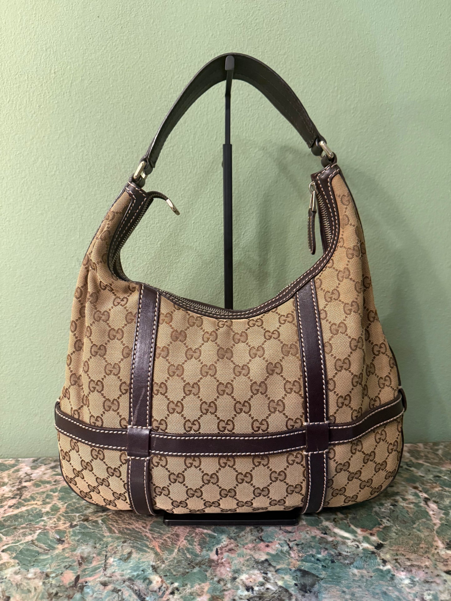 GUCCI BROWN MONOGRAM INTERLOCKING HOBO BAG