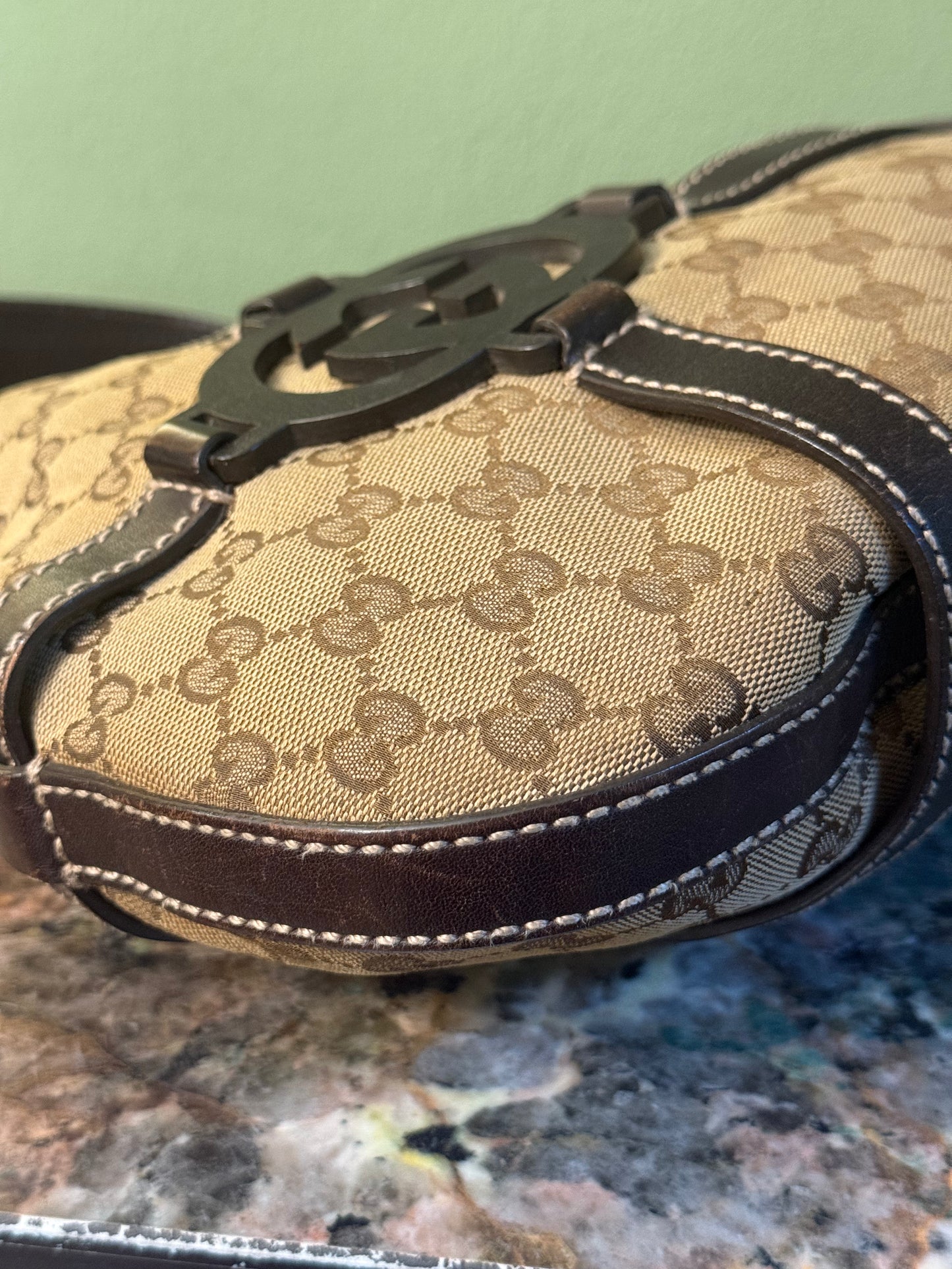 GUCCI BROWN MONOGRAM INTERLOCKING HOBO BAG
