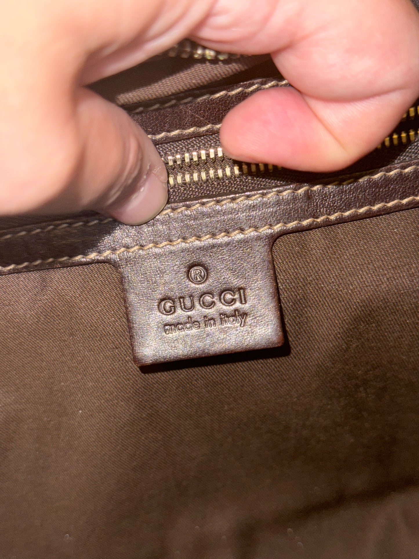 GUCCI BROWN MONOGRAM INTERLOCKING HOBO BAG