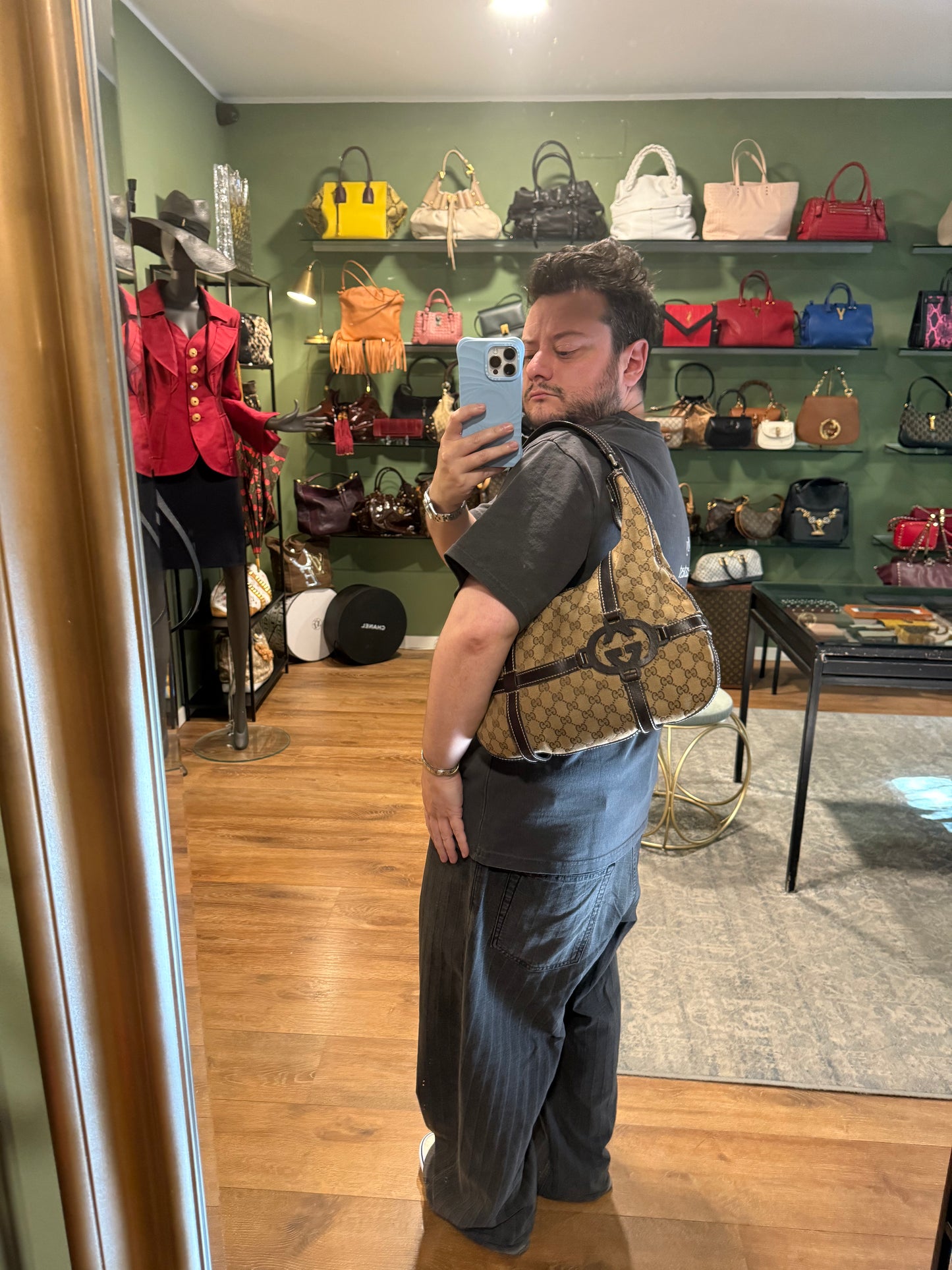 GUCCI BROWN MONOGRAM INTERLOCKING HOBO BAG